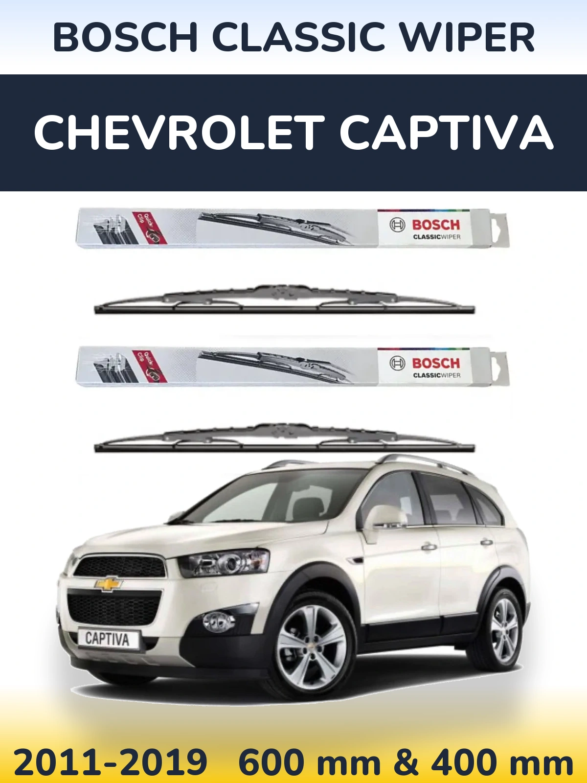 Front wiper blade set BOSCH Classic Wiper 600 & 400 mm for Chevrolet Captiva 2011-2019