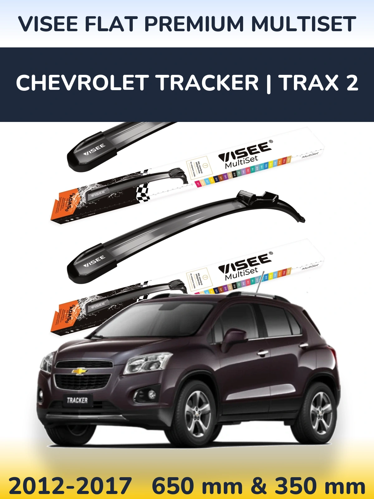 Front wiper blade set VISEE FLAT PREMIUM MultiSet 650 & 350 mm for Chevrolet Tracker | Trax 2 2012-2017