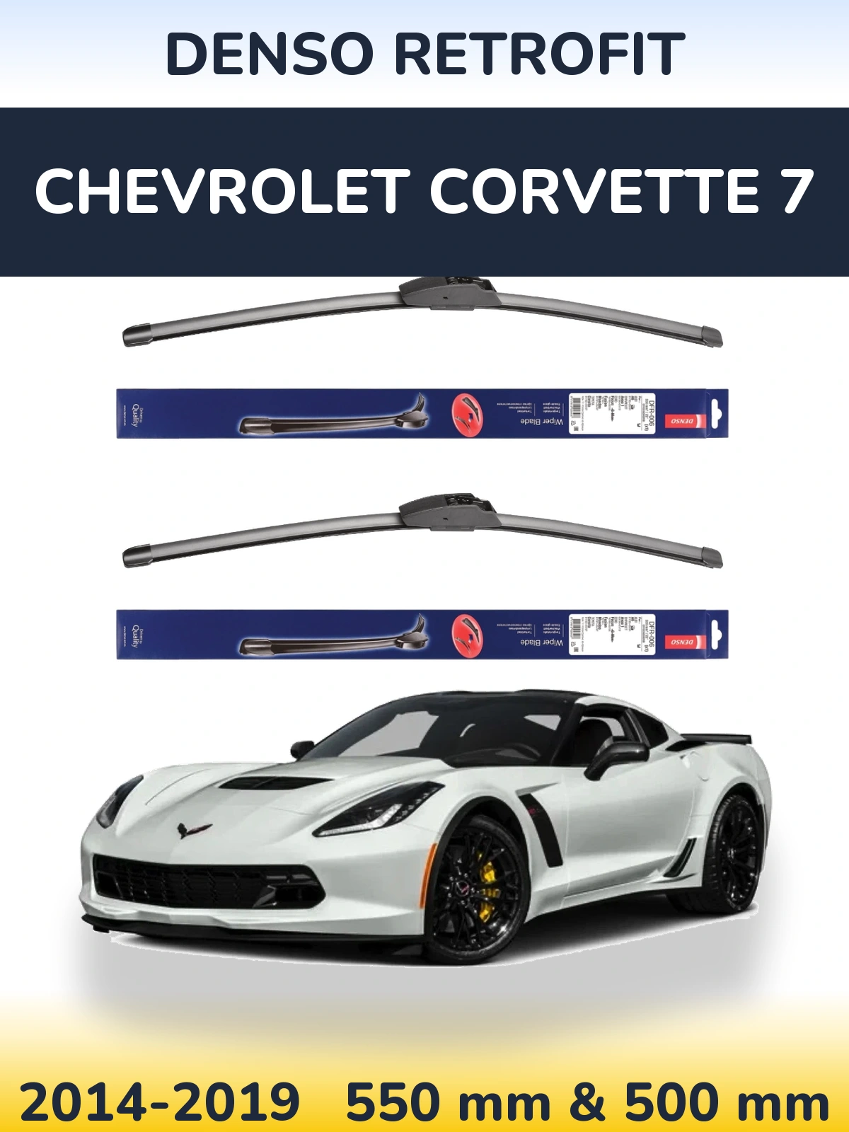 Front wiper blade set Denso Retrofit 550 & 500 mm for Chevrolet Corvette 7 2014-2019