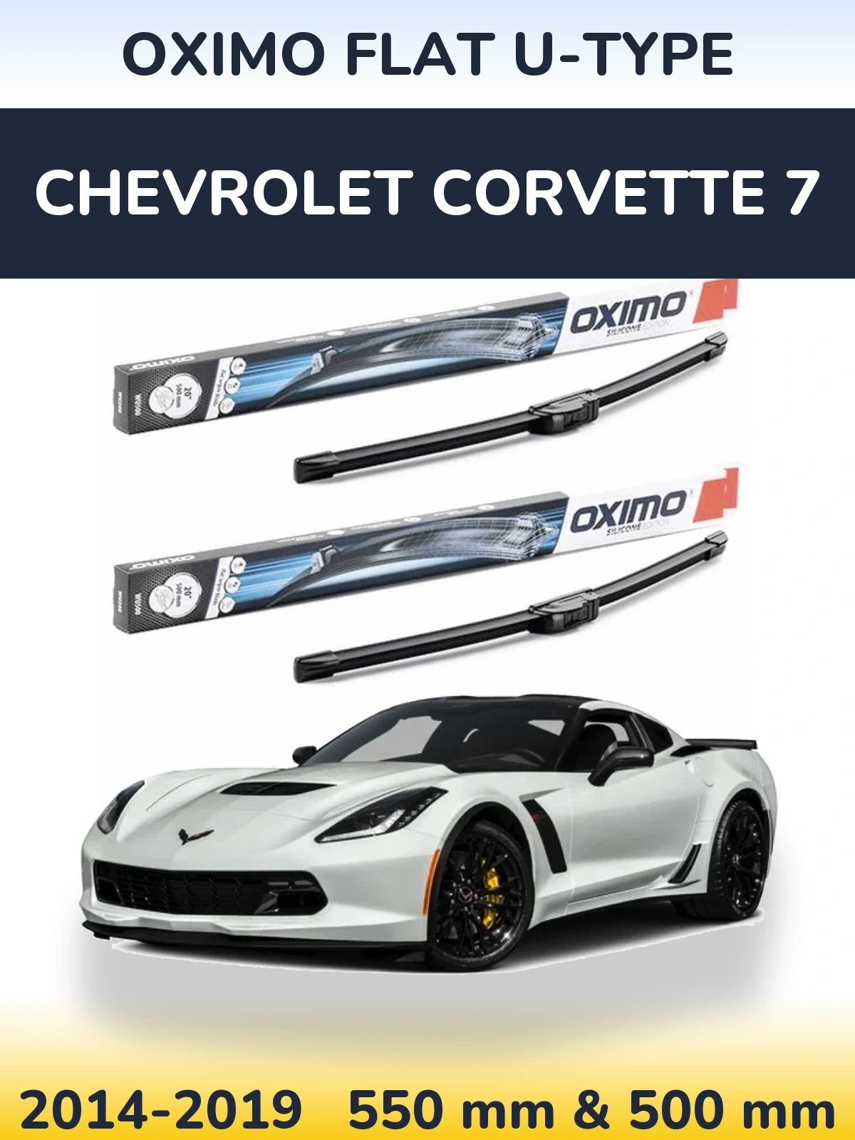 Комплект передних дворников Oximo Flat U-type 550 & 500 мм для Chevrolet Corvette 7 2014-2019