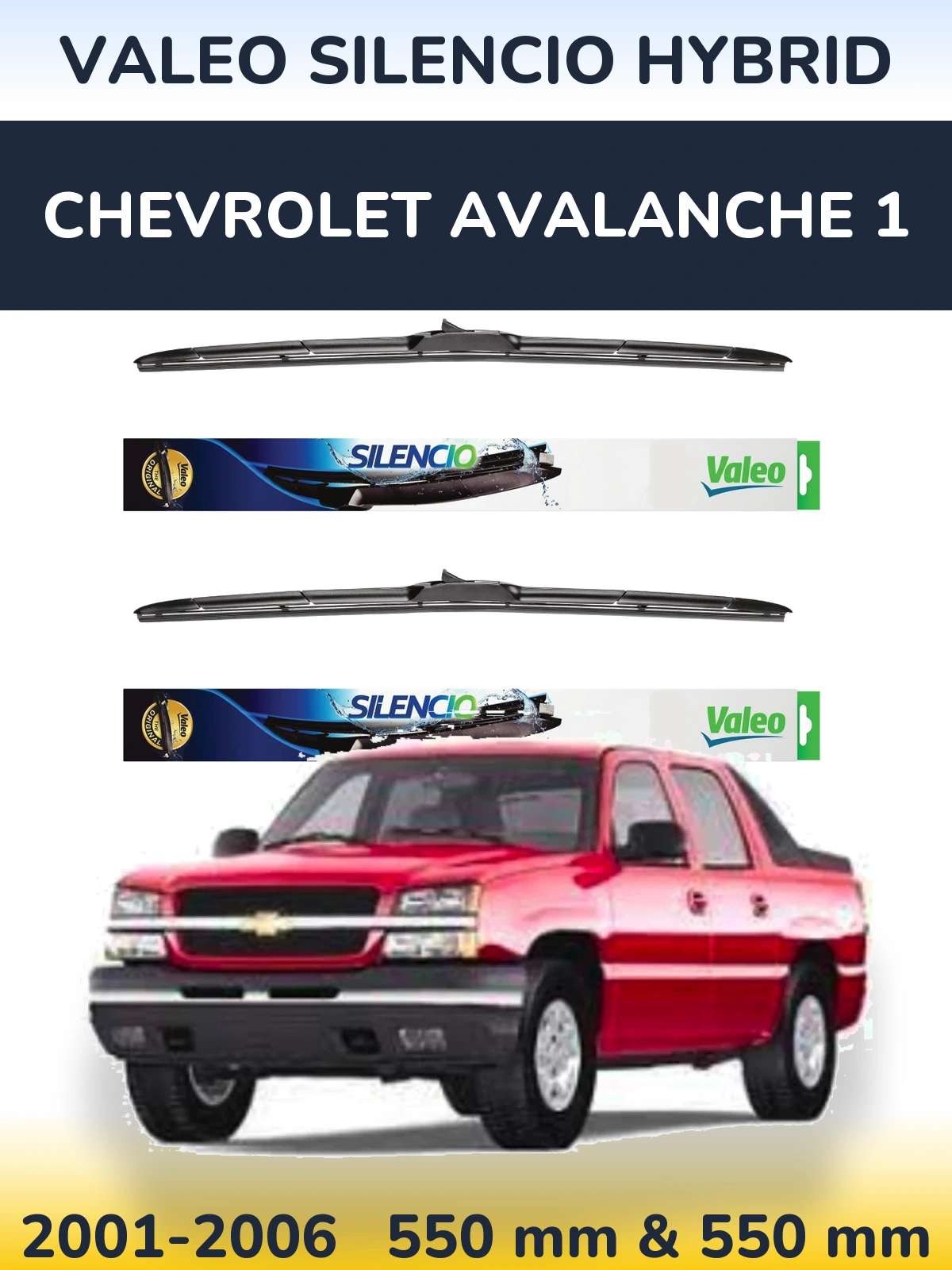 Комплект передних дворников Valeo Silencio Hybrid 550 & 550 мм для Chevrolet Avalanche 1 2001-2006