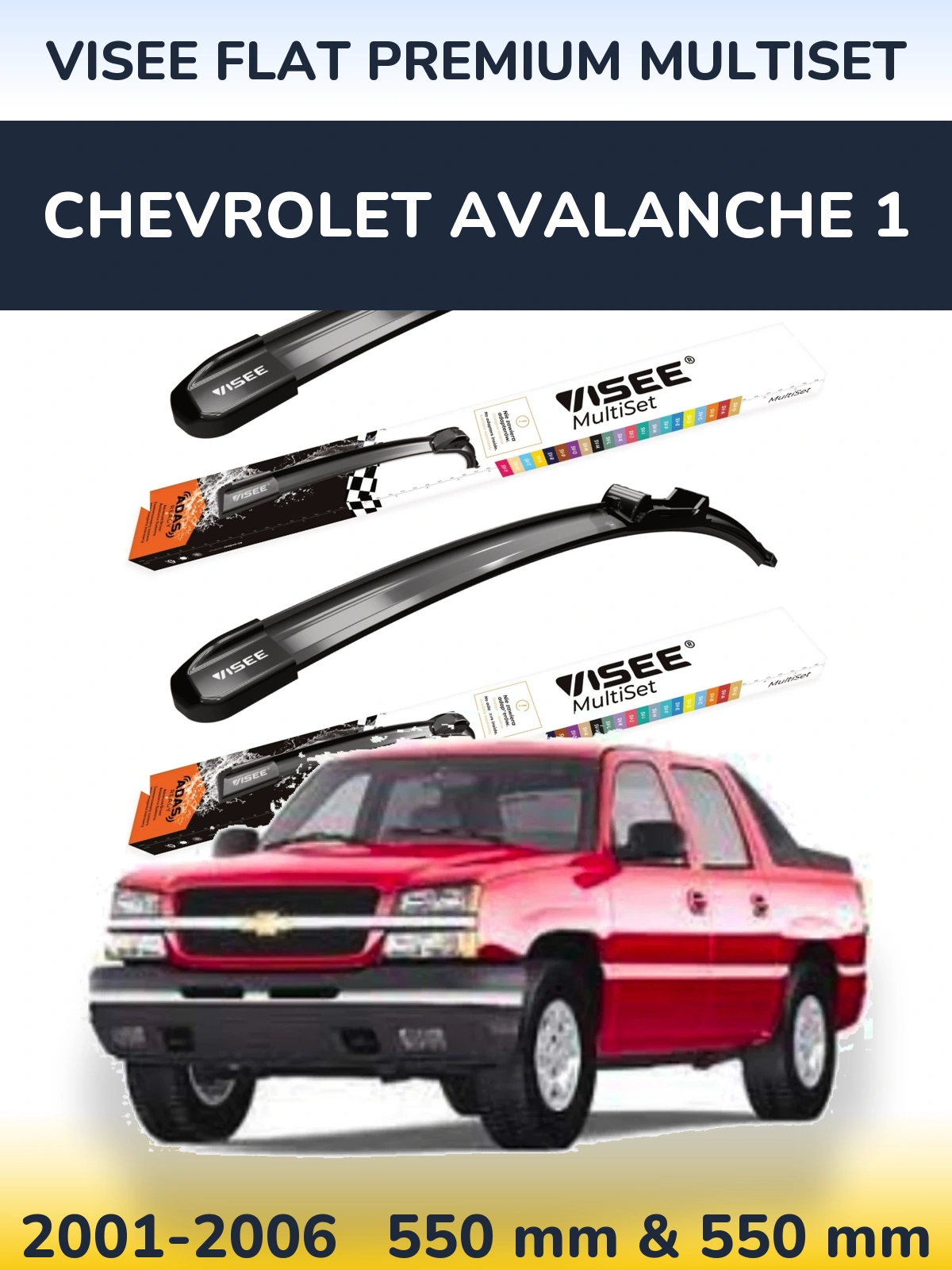 Комплект передних дворников VISEE FLAT PREMIUM MultiSet 550 & 550 мм для Chevrolet Avalanche 1 2001-2006