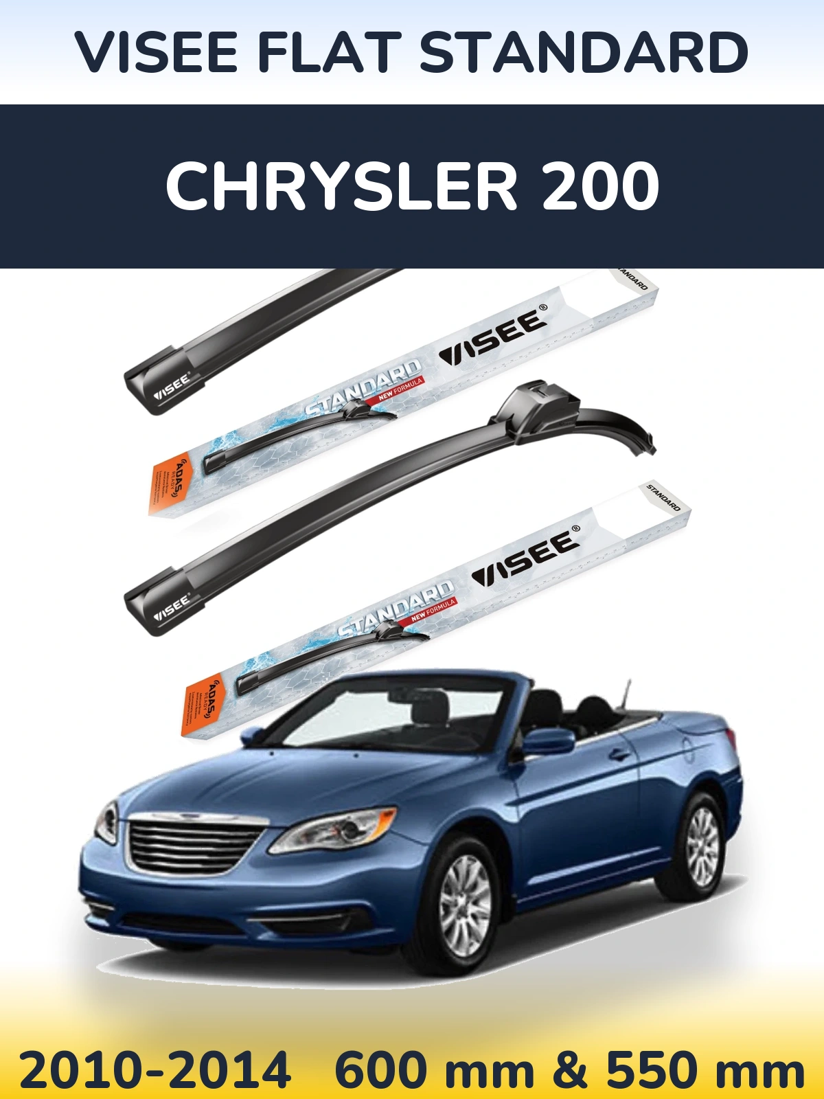 Комплект передних дворников VISEE FLAT STANDARD 600 & 550 мм для Chrysler 200 2010-2014
