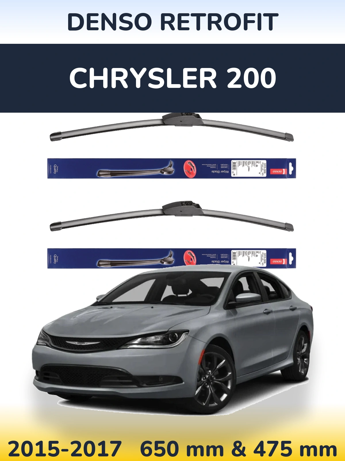 Front wiper blade set Denso Retrofit 650 & 475 mm for Chrysler 200 2015-2017
