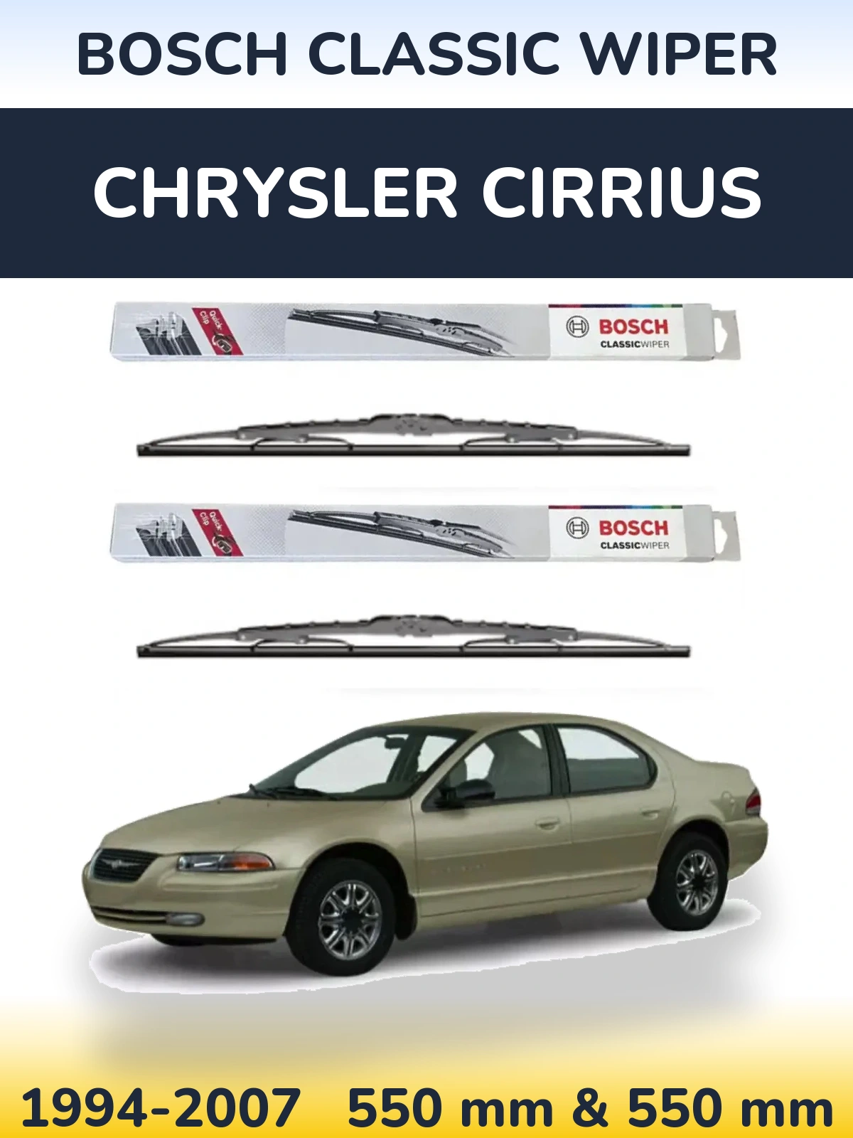 Front wiper blade set BOSCH Classic Wiper 550 & 550 mm for Chrysler Cirrius 1994-2007