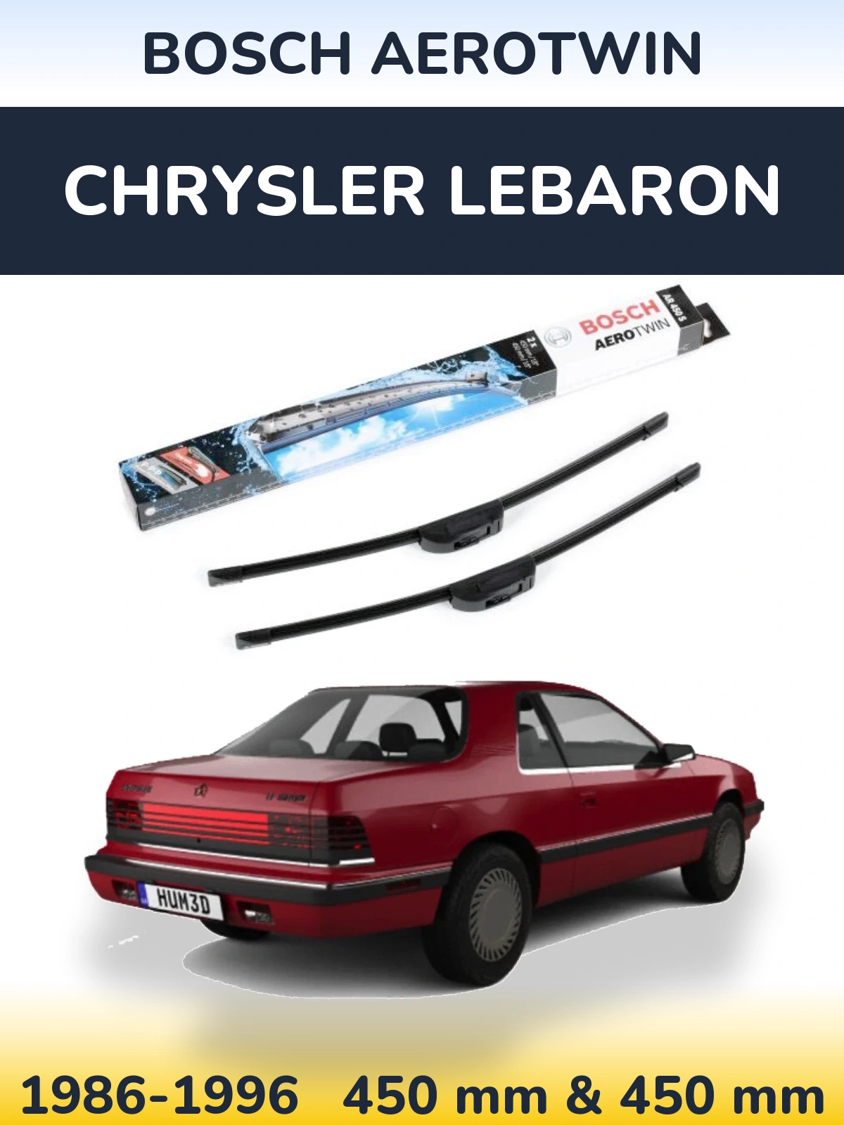 Комплект передних дворников BOSCH AeroTwin 450 & 450 мм для Chrysler LeBaron 1986-1996