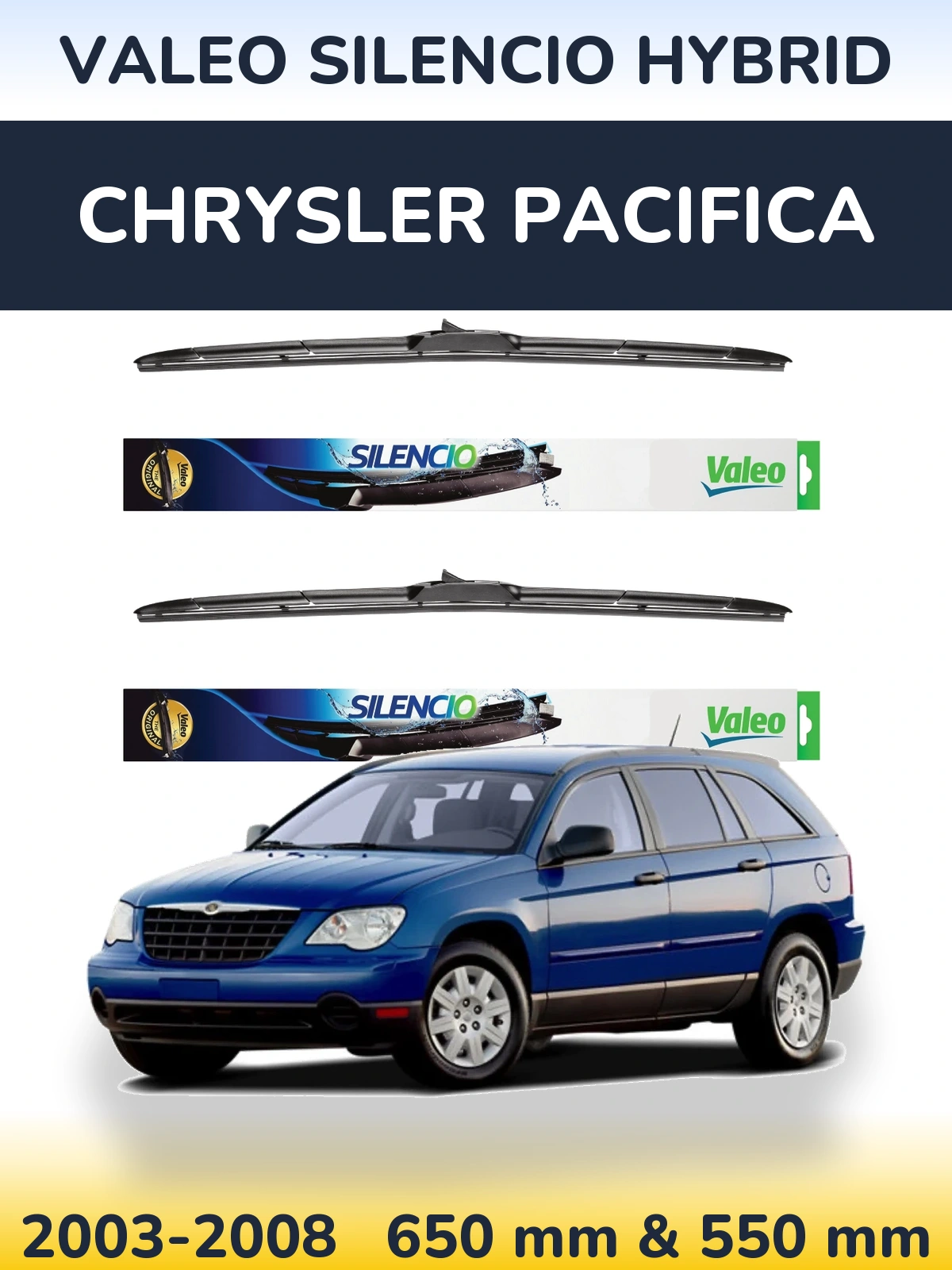 Komplet przednich wycieraczek Valeo Silencio Hybrid 650 & 550 mm do Chrysler Pacifica 2003-2008