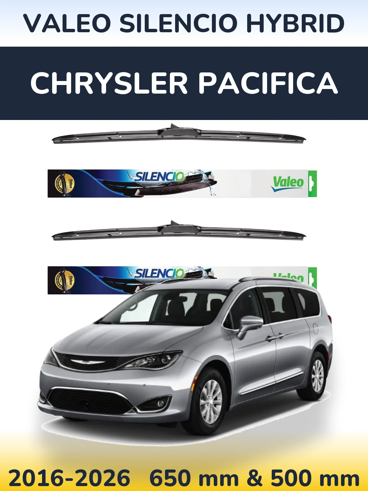 Komplet przednich wycieraczek Valeo Silencio Hybrid 650 & 500 mm do Chrysler Pacifica 2016-2026