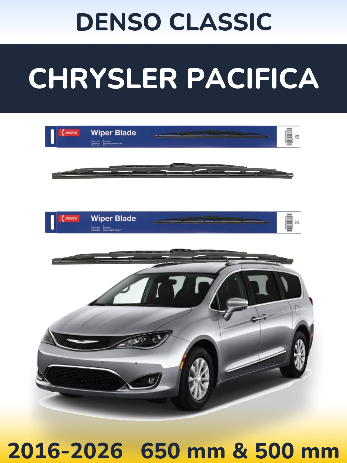 Komplet przednich wycieraczek Denso Classic 650 & 500 mm do Chrysler Pacifica 2016-2026