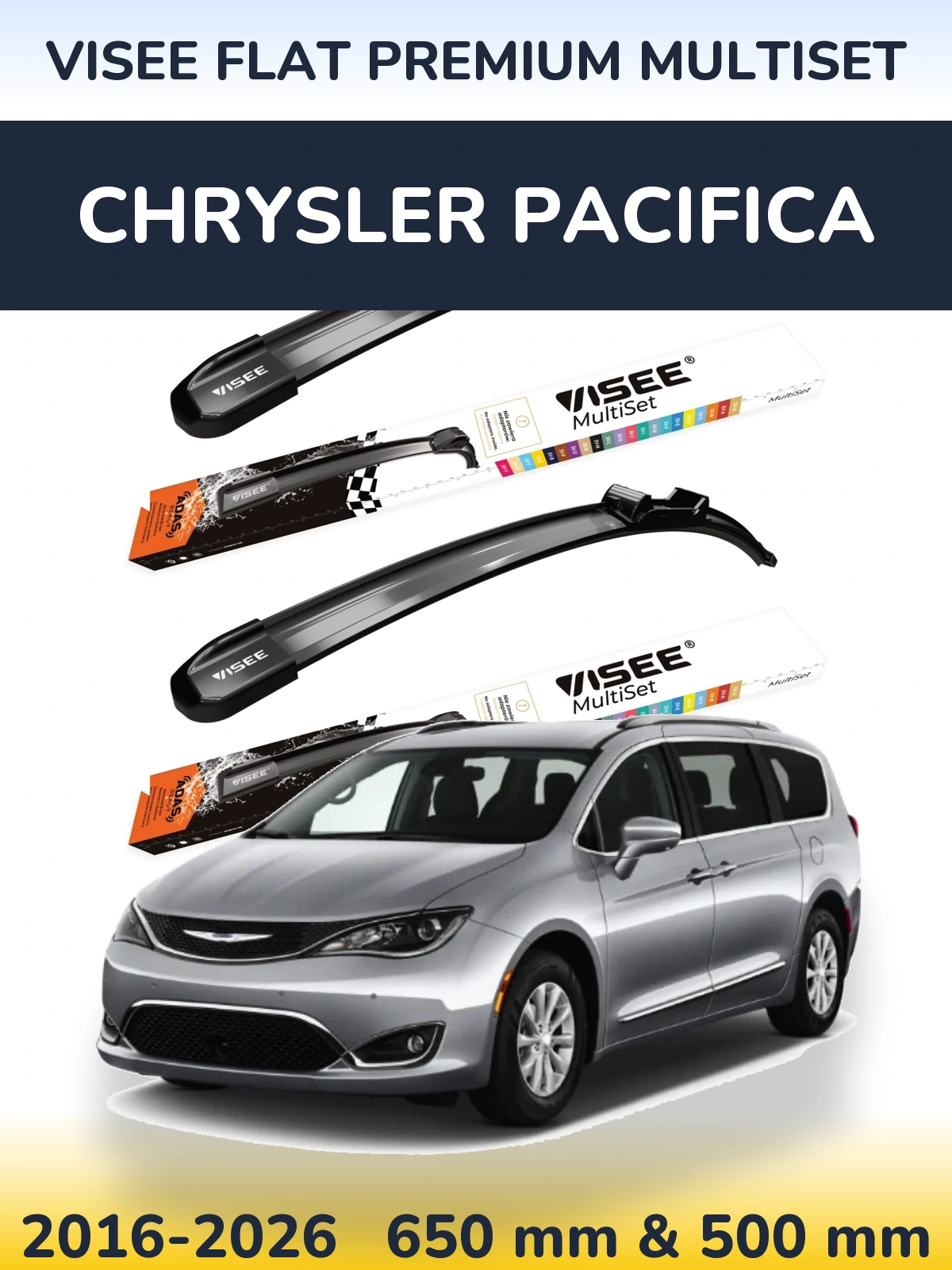 Komplet przednich wycieraczek VISEE FLAT PREMIUM MultiSet 650 & 500 mm do Chrysler Pacifica 2016-2026