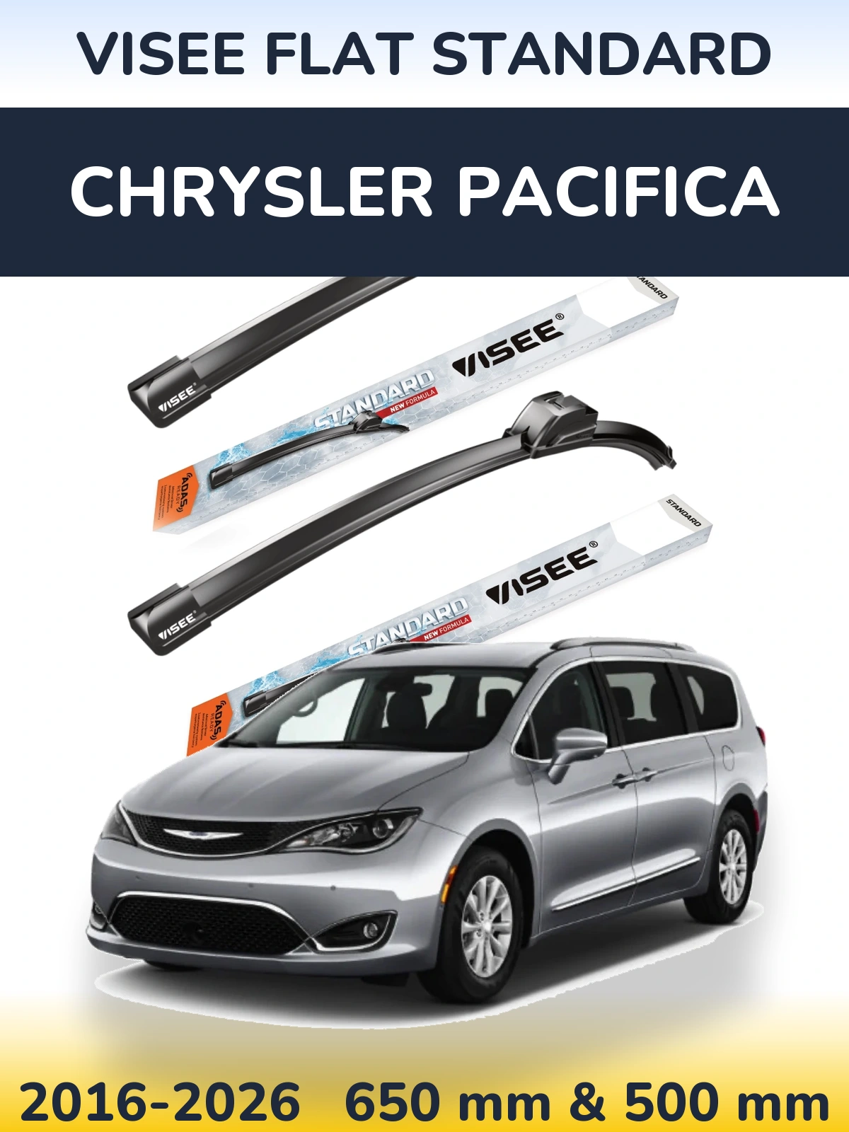 Komplet przednich wycieraczek VISEE FLAT STANDARD 650 & 500 mm do Chrysler Pacifica 2016-2026