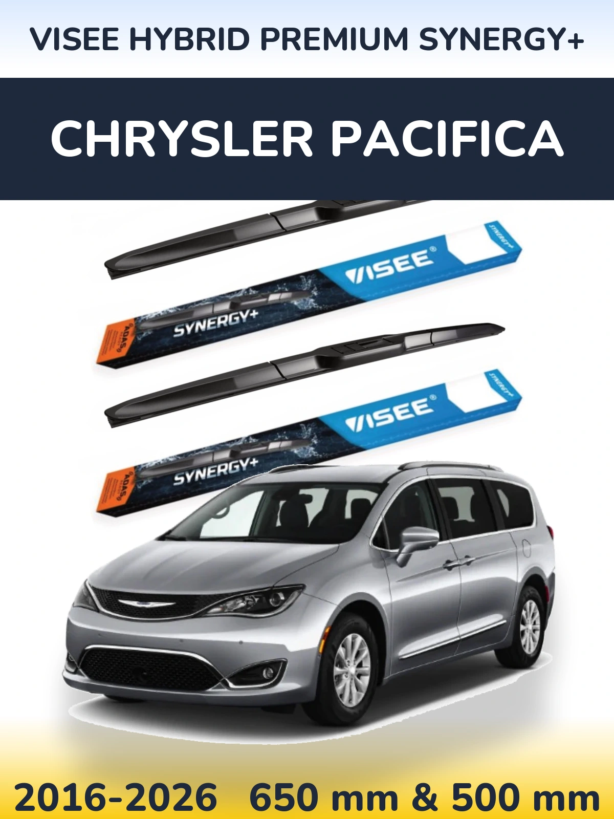 Комплект передніх щіток VISEE HYBRID PREMIUM SYNERGY+ 650 & 500 мм для Chrysler Pacifica 2016-2026