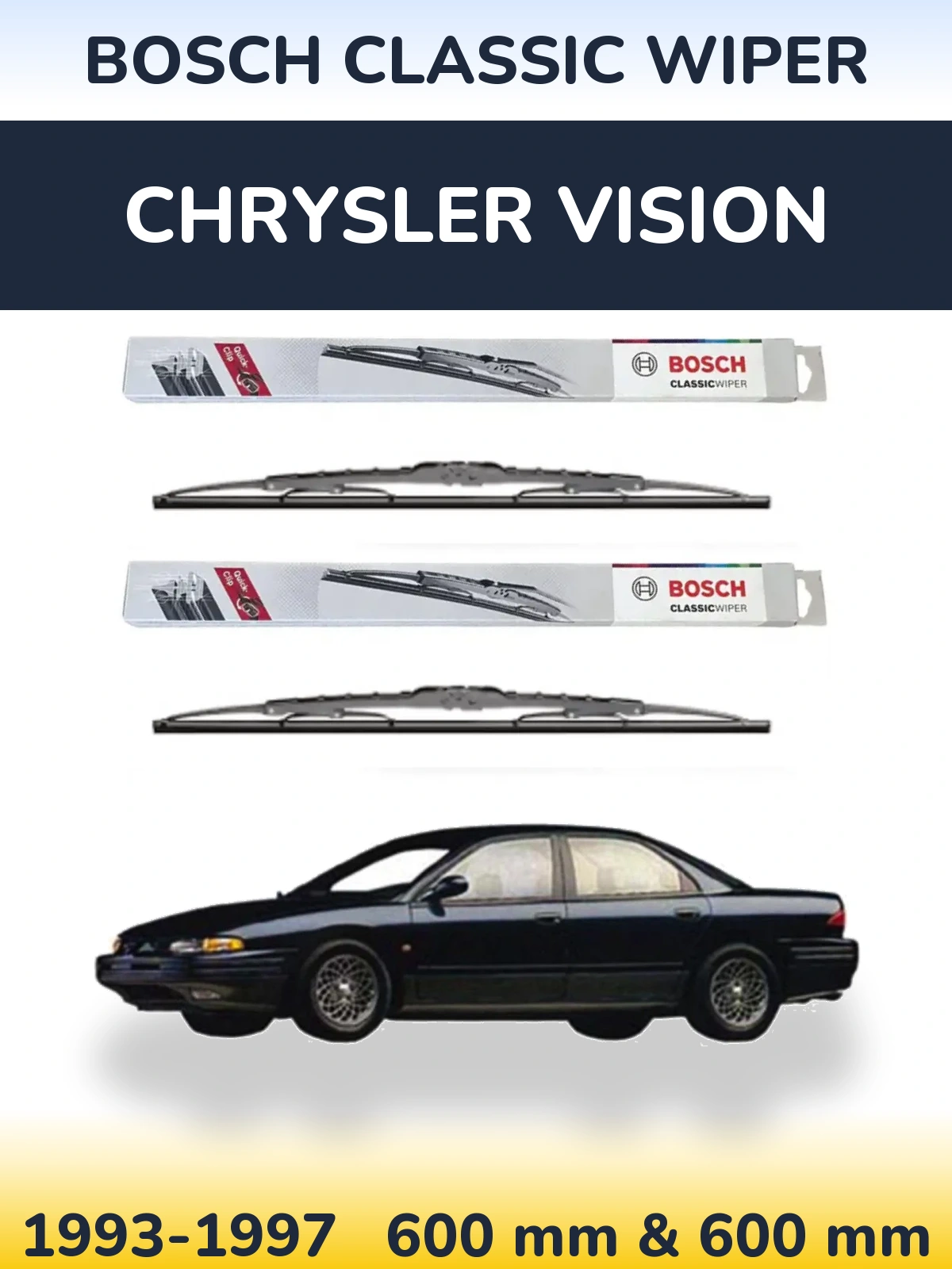 Front wiper blade set BOSCH Classic Wiper 600 & 600 mm for Chrysler Vision 1993-1997
