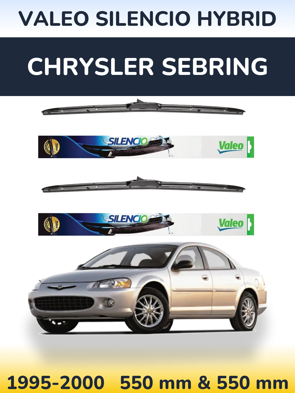 Front wiper blade set Valeo Silencio Hybrid 550 & 550 mm for Chrysler Sebring 1995-2000