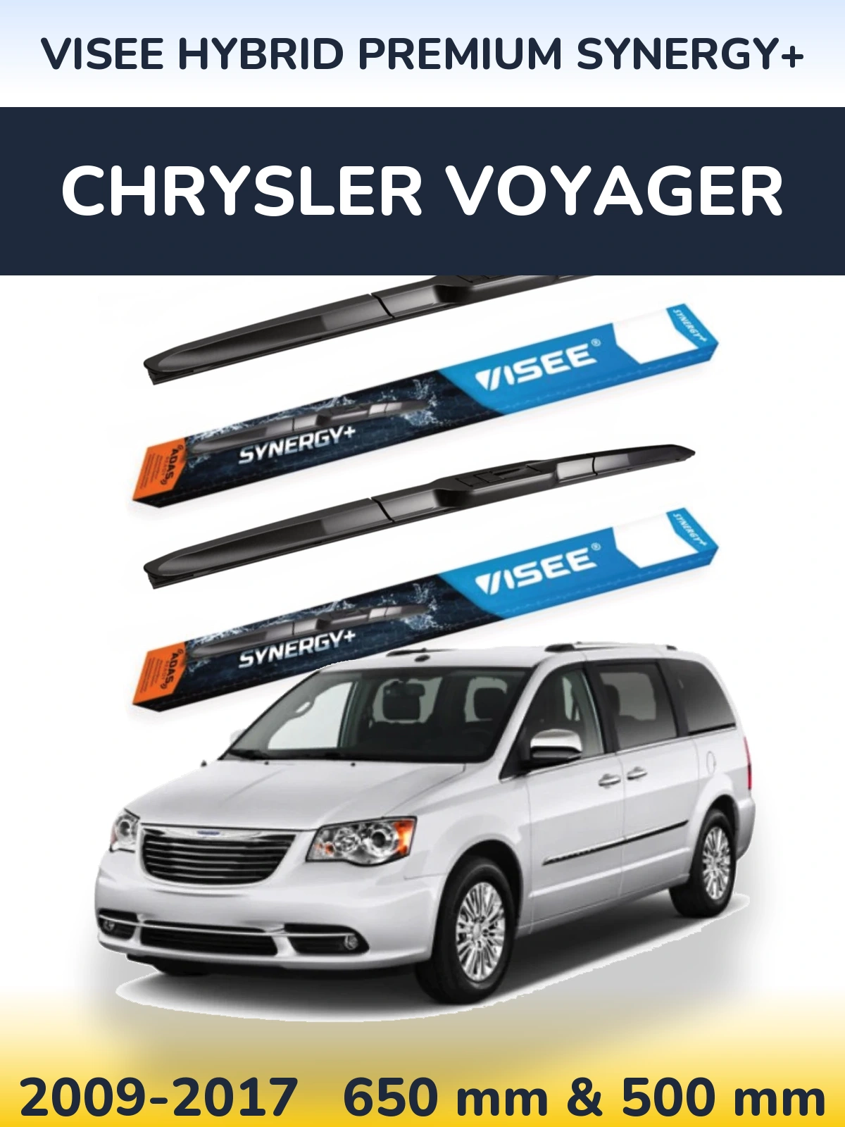 Front wiper blade set VISEE HYBRID PREMIUM SYNERGY+ 650 & 500 mm for Chrysler Voyager 2009-2017
