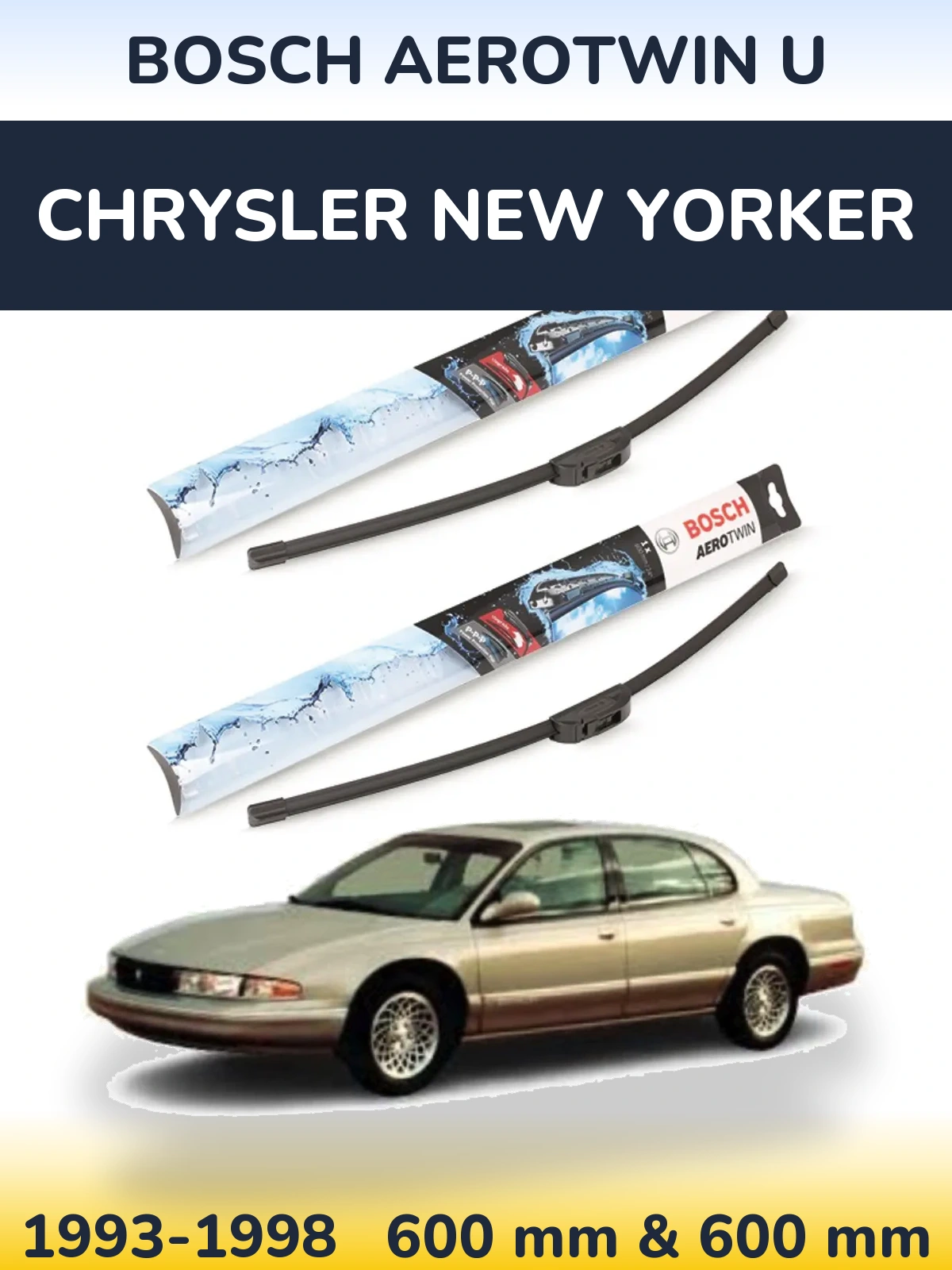 Komplet przednich wycieraczek BOSCH AeroTwin U 600 & 600 mm do Chrysler New Yorker 1993-1998
