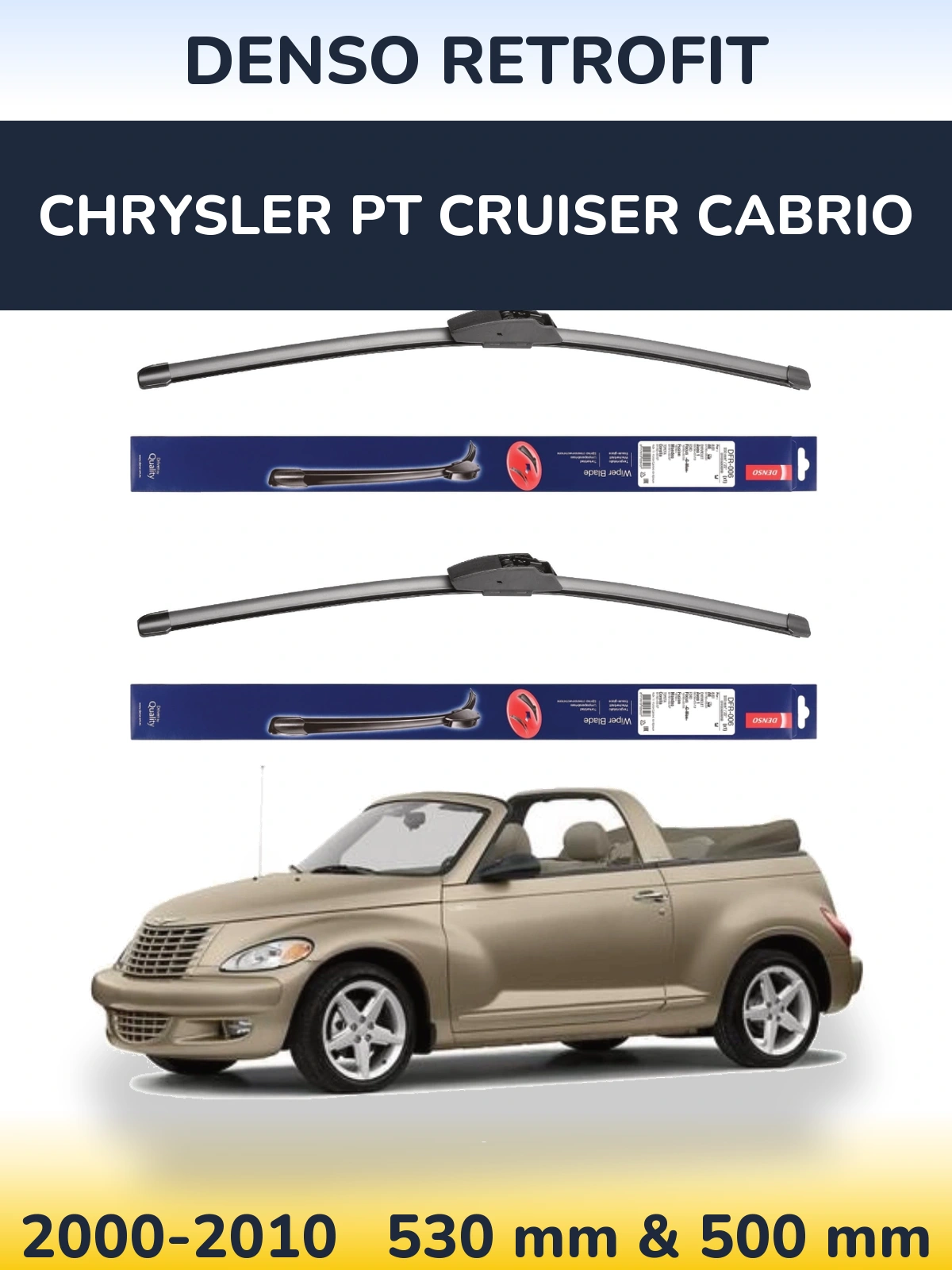 Komplet przednich wycieraczek Denso Retrofit 530 & 500 mm do Chrysler PT Cruiser Cabrio 2000-2010
