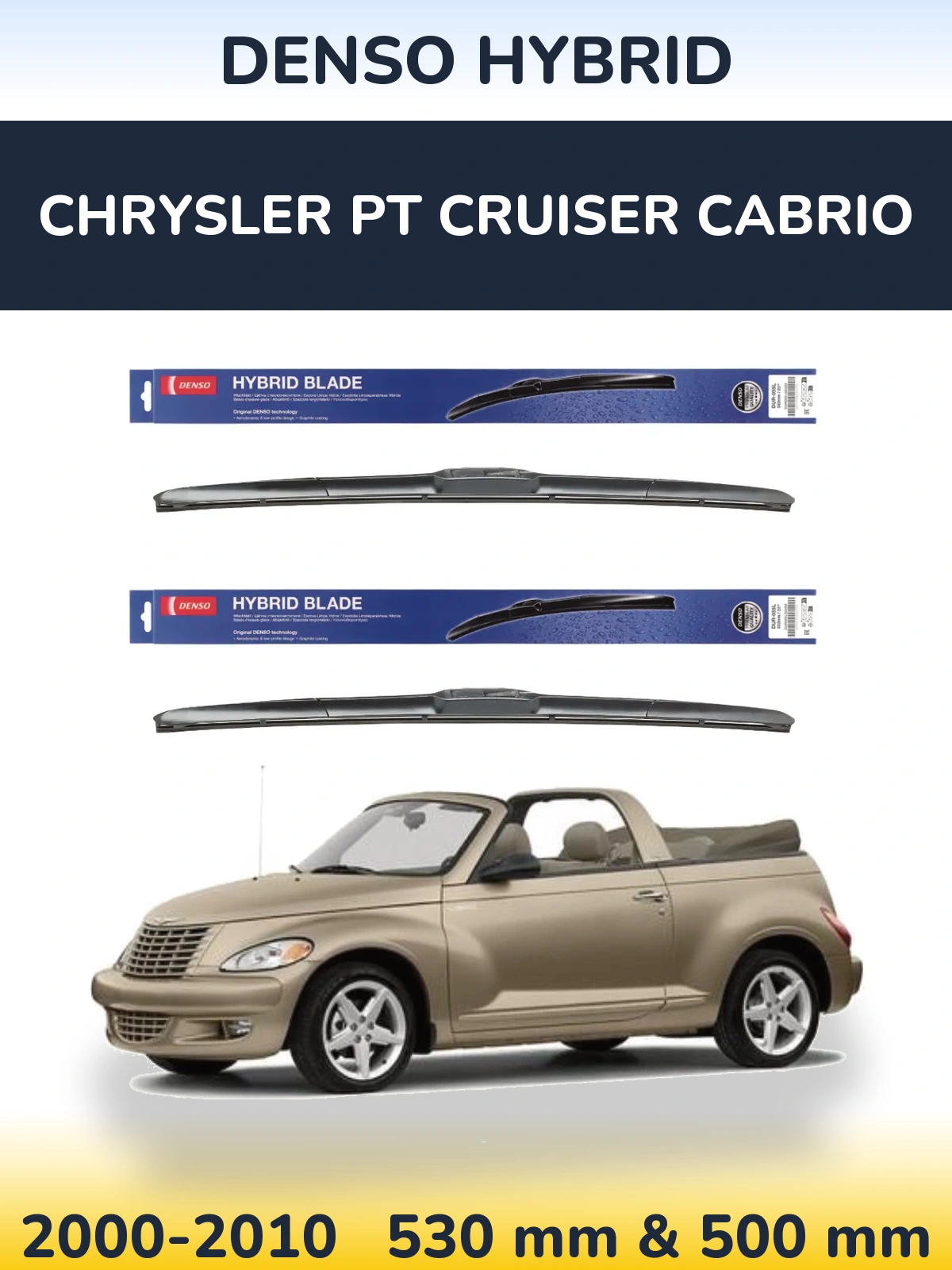 Komplet przednich wycieraczek Denso Hybrid 530 & 500 mm do Chrysler PT Cruiser Cabrio 2000-2010