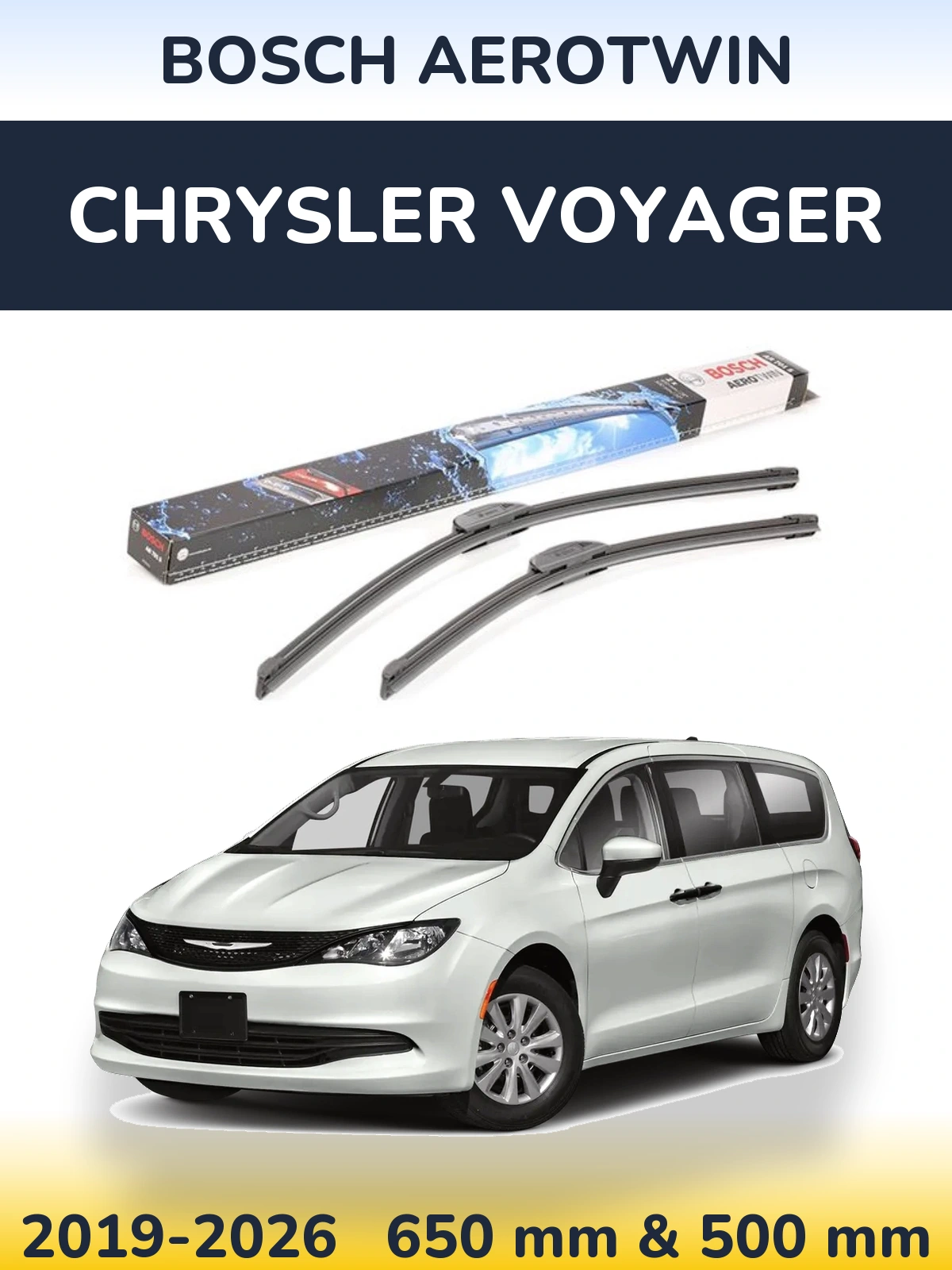 Комплект передних дворников BOSCH AeroTwin 650 & 500 мм для Chrysler Voyager 2019-2026