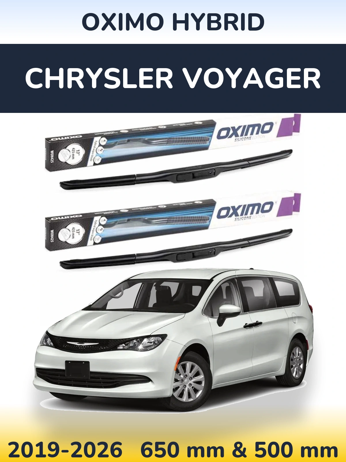 Комплект передніх щіток Oximo Hybrid 650 & 500 мм для Chrysler Voyager 2019-2026