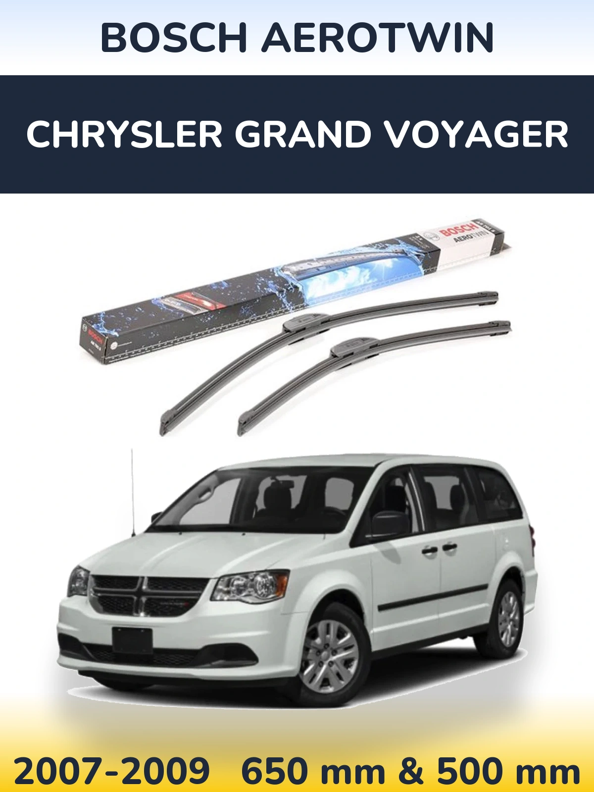 Комплект передніх щіток BOSCH AeroTwin 650 & 500 мм для Chrysler Grand Voyager 2007-2009