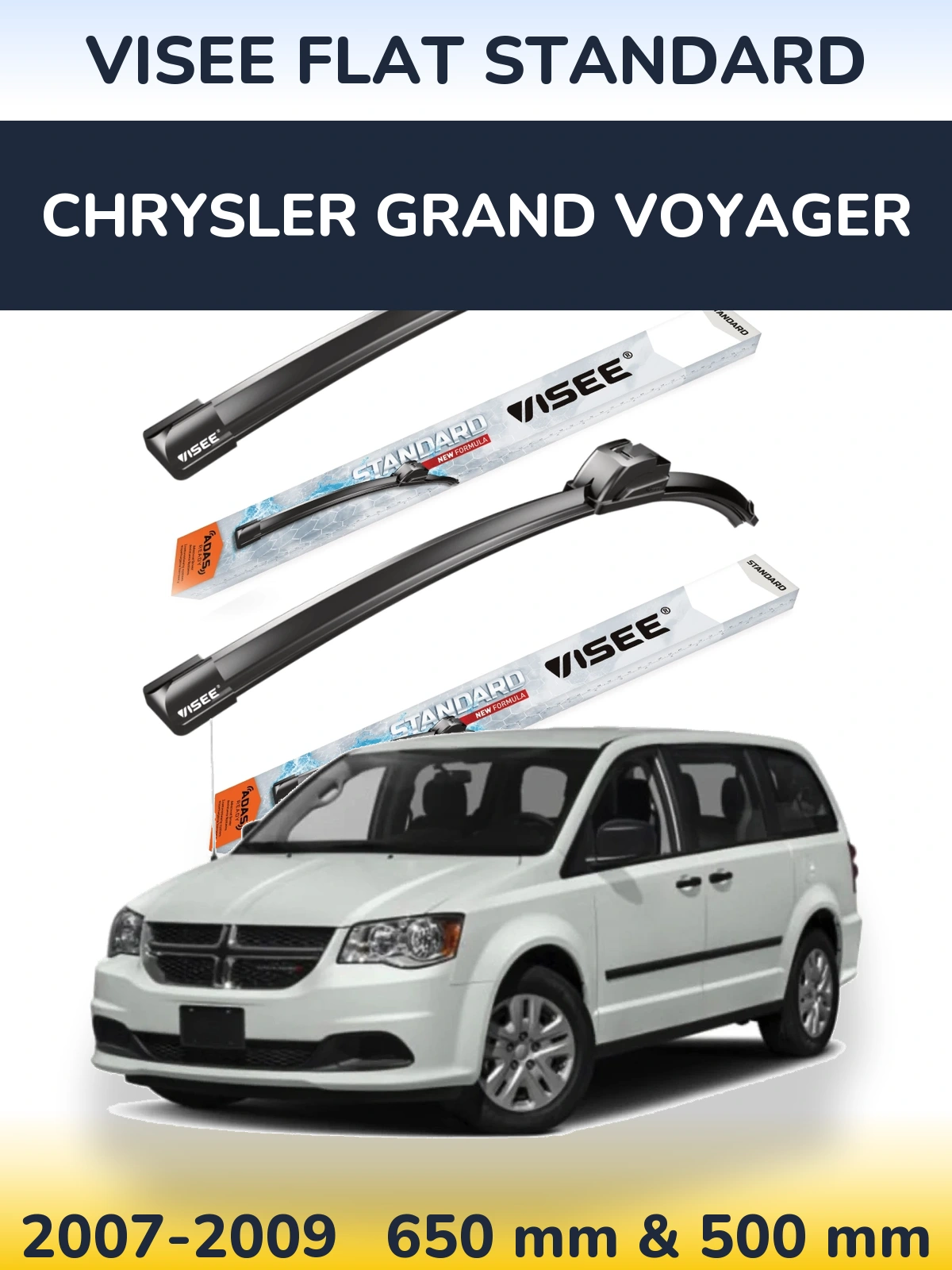 Комплект передніх щіток VISEE FLAT STANDARD 650 & 500 мм для Chrysler Grand Voyager 2007-2009