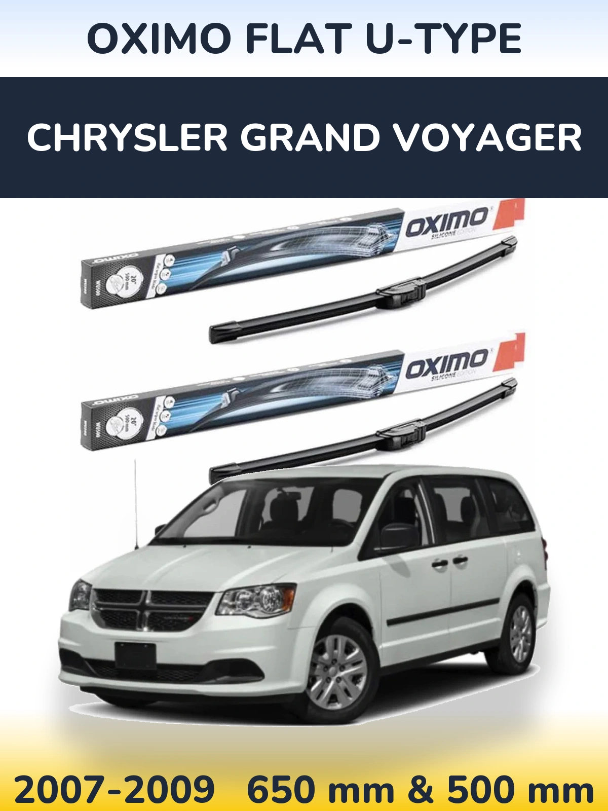 Комплект передніх щіток Oximo Flat U-type 650 & 500 мм для Chrysler Grand Voyager 2007-2009