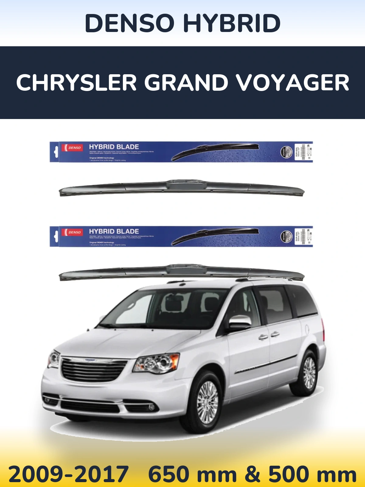 Komplet przednich wycieraczek Denso Hybrid 650 & 500 mm do Chrysler Grand Voyager 2009-2017