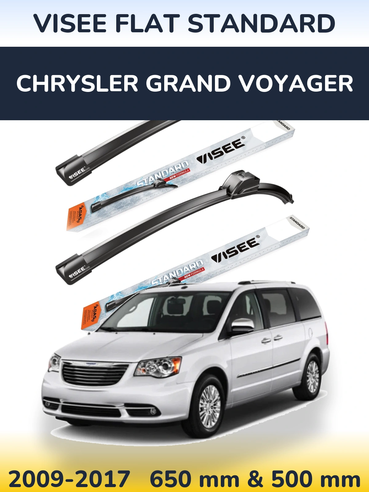 Комплект передніх щіток VISEE FLAT STANDARD 650 & 500 мм для Chrysler Grand Voyager 2009-2017