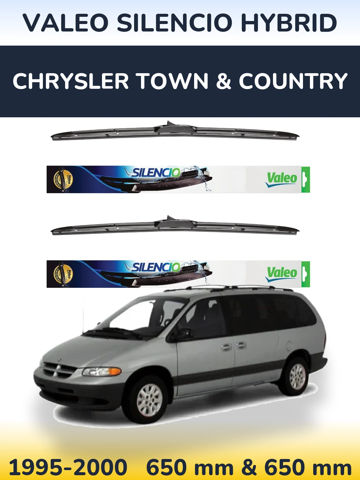 Комплект передних дворников Valeo Silencio Hybrid 650 & 650 мм для Chrysler Town & Country 1995-2000