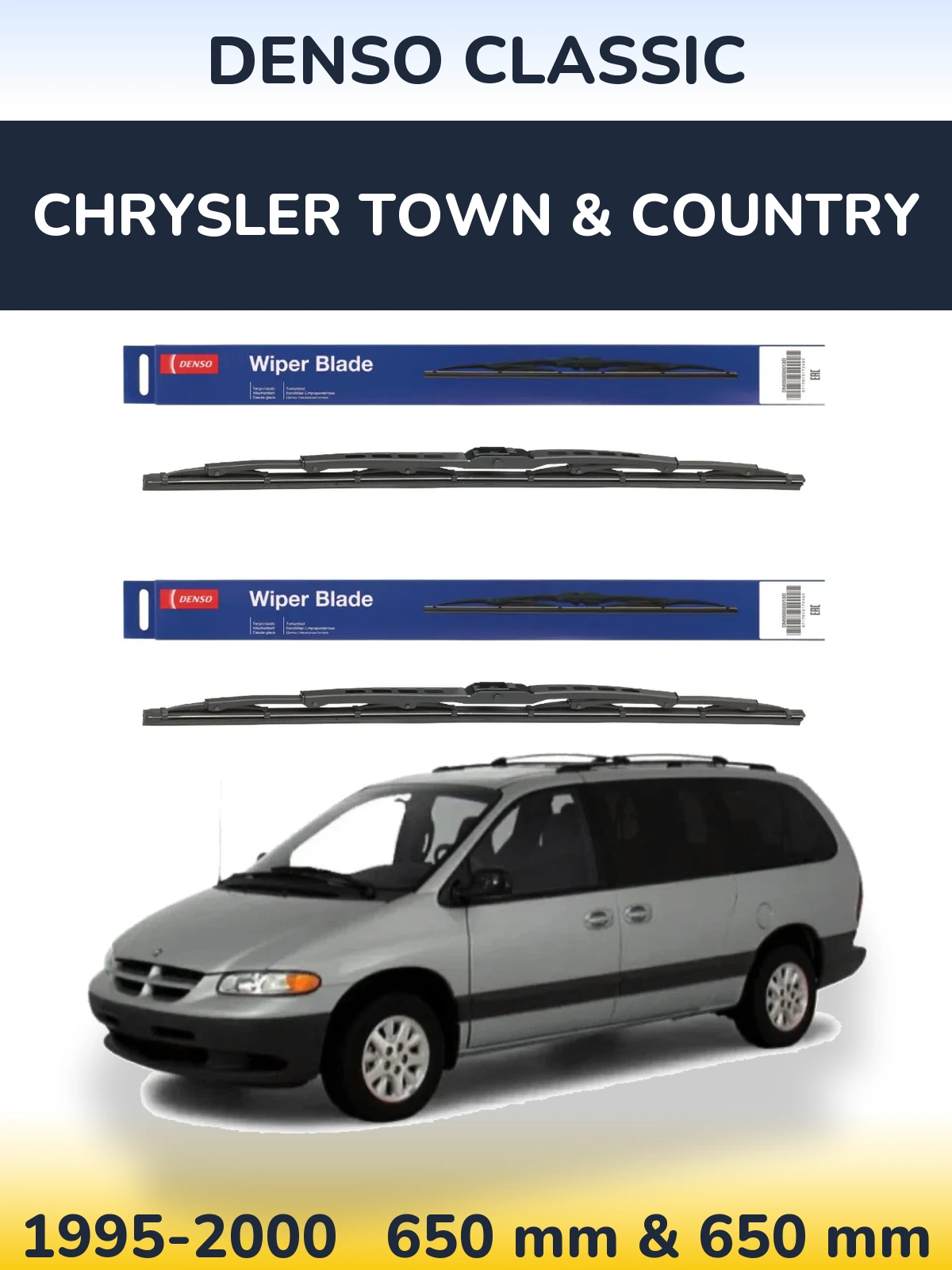 Комплект передних дворников Denso Classic 650 & 650 мм для Chrysler Town & Country 1995-2000