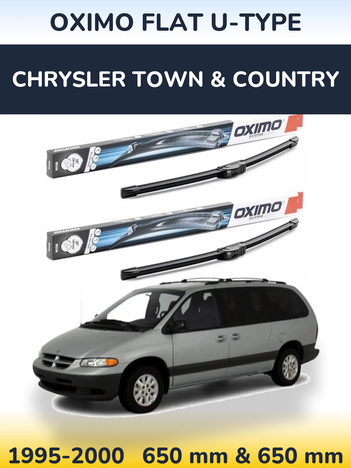 Комплект передних дворников Oximo Flat U-type 650 & 650 мм для Chrysler Town & Country 1995-2000