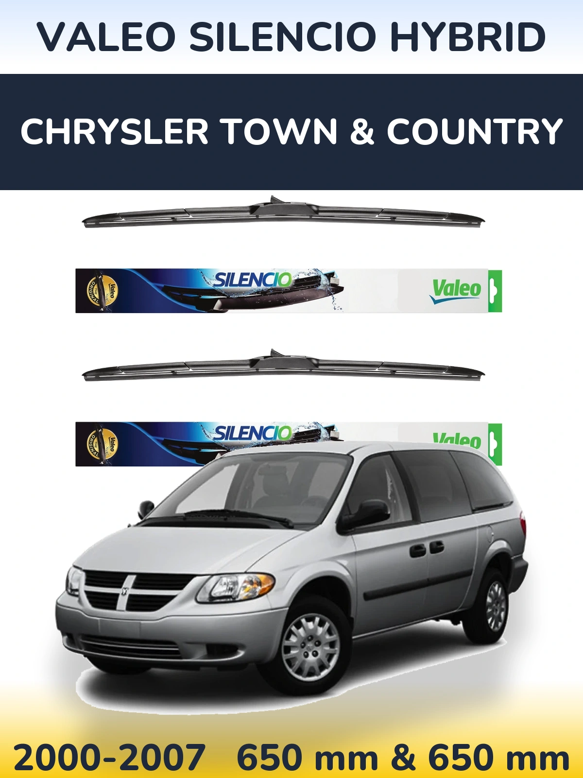 Komplet przednich wycieraczek Valeo Silencio Hybrid 650 & 650 mm do Chrysler Town & Country 2000-2007
