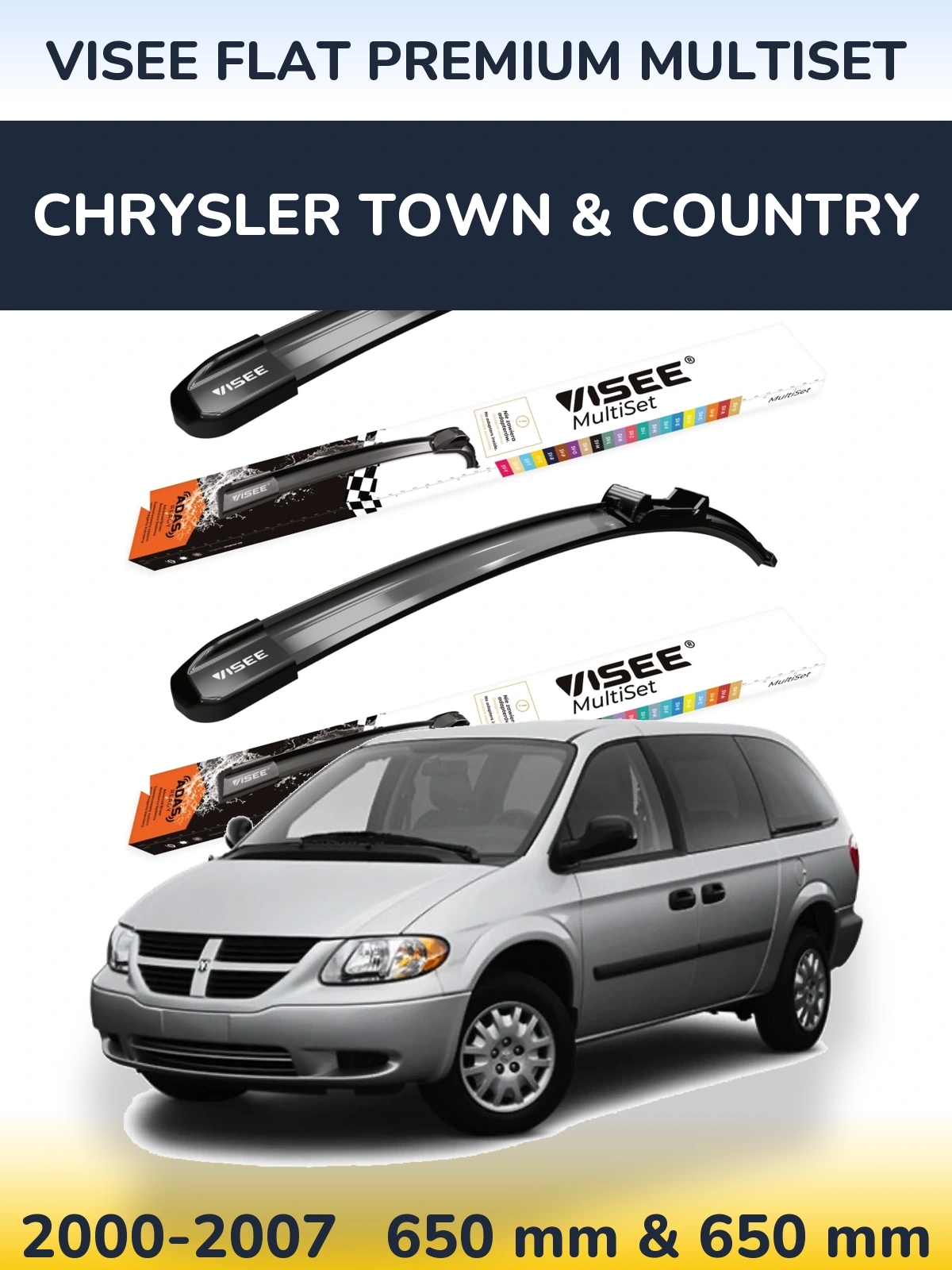 Komplet przednich wycieraczek VISEE FLAT PREMIUM MultiSet 650 & 650 mm do Chrysler Town & Country 2000-2007