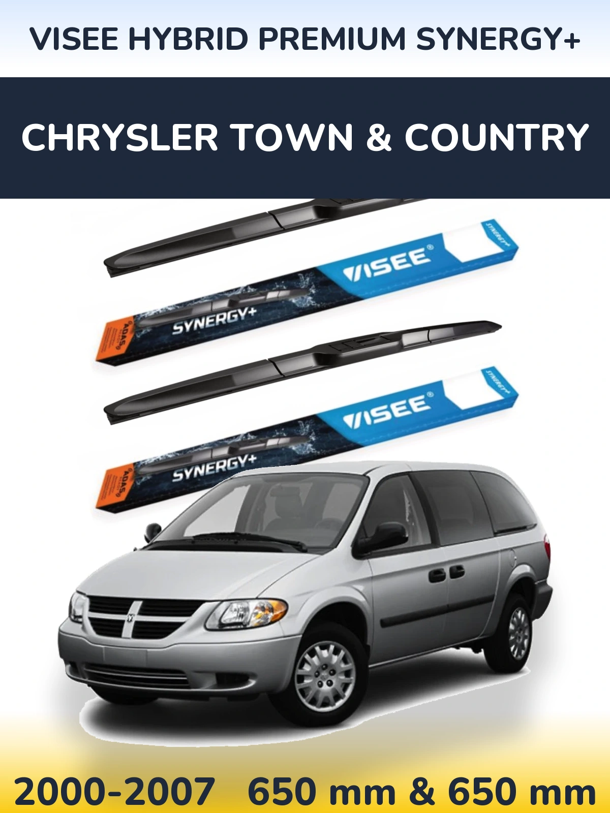 Komplet przednich wycieraczek VISEE HYBRID PREMIUM SYNERGY+ 650 & 650 mm do Chrysler Town & Country 2000-2007