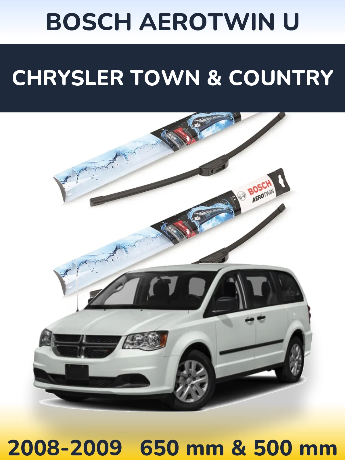 Комплект передніх щіток BOSCH AeroTwin U 650 & 500 мм для Chrysler Town & Country 2008-2009
