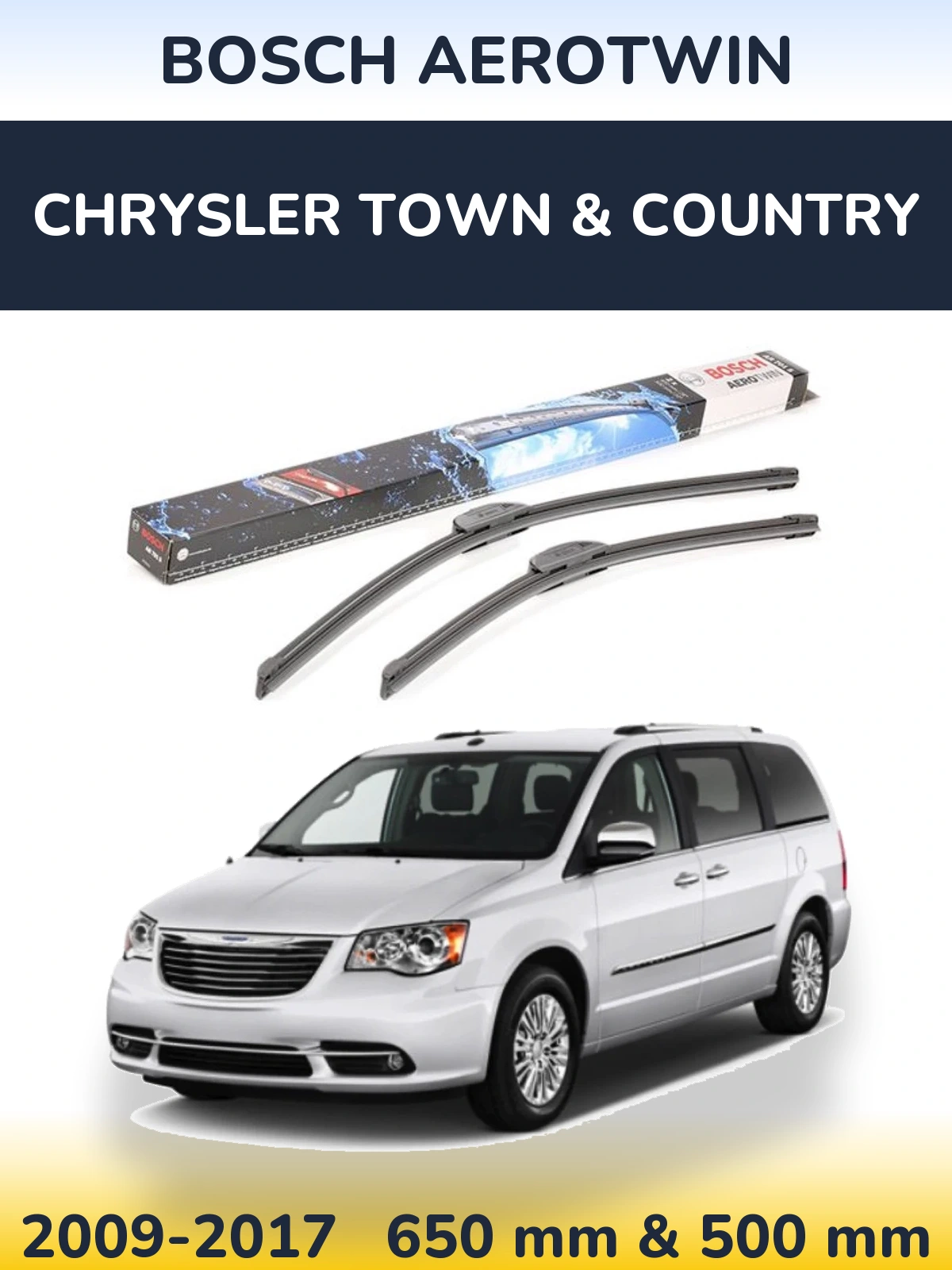 Komplet przednich wycieraczek BOSCH AeroTwin 650 & 500 mm do Chrysler Town & Country 2009-2017