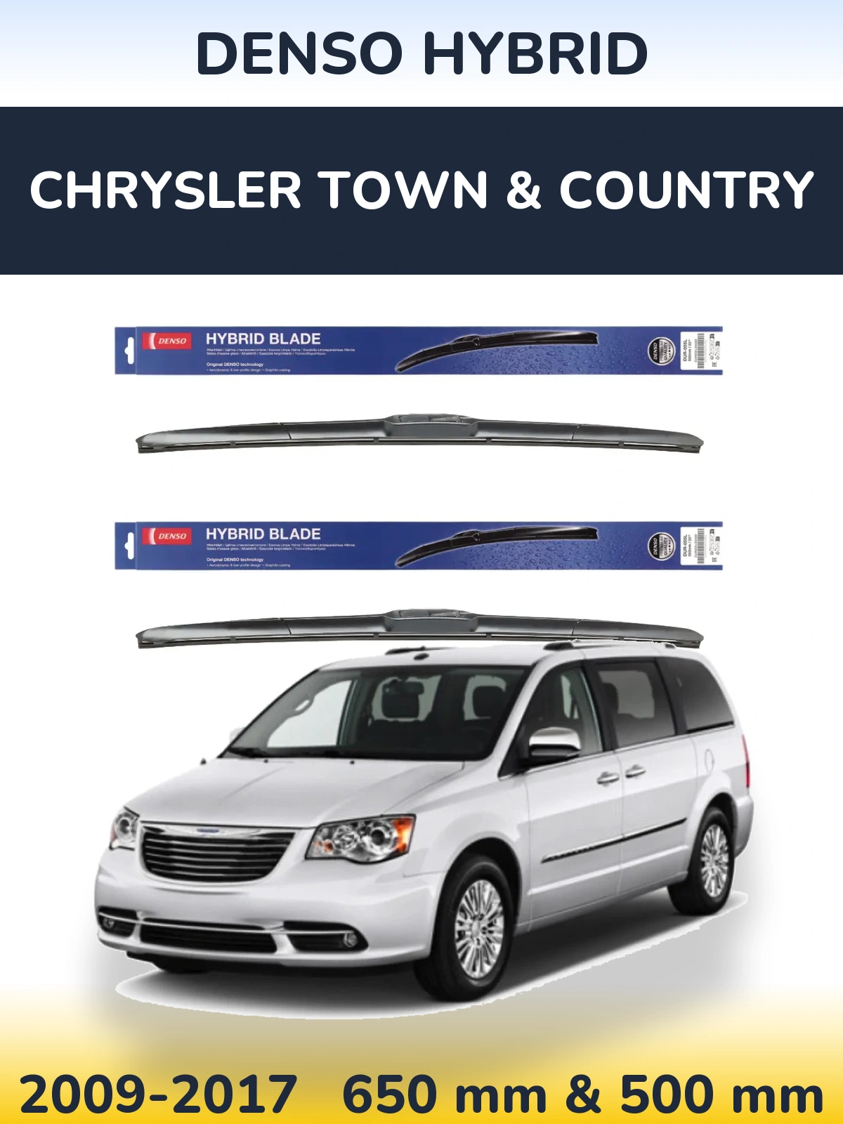 Komplet przednich wycieraczek Denso Hybrid 650 & 500 mm do Chrysler Town & Country 2009-2017