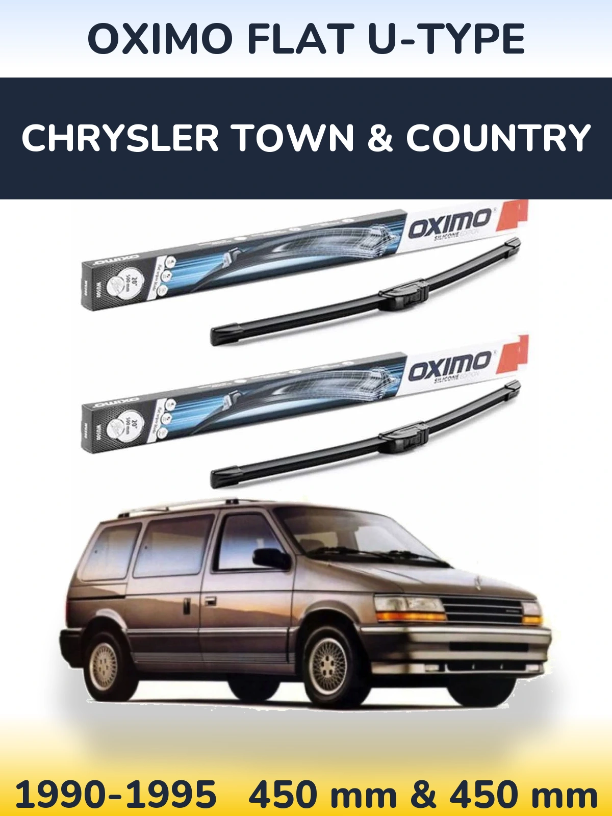 Комплект передніх щіток Oximo Flat U-type 450 & 450 мм для Chrysler Town & Country 1990-1995