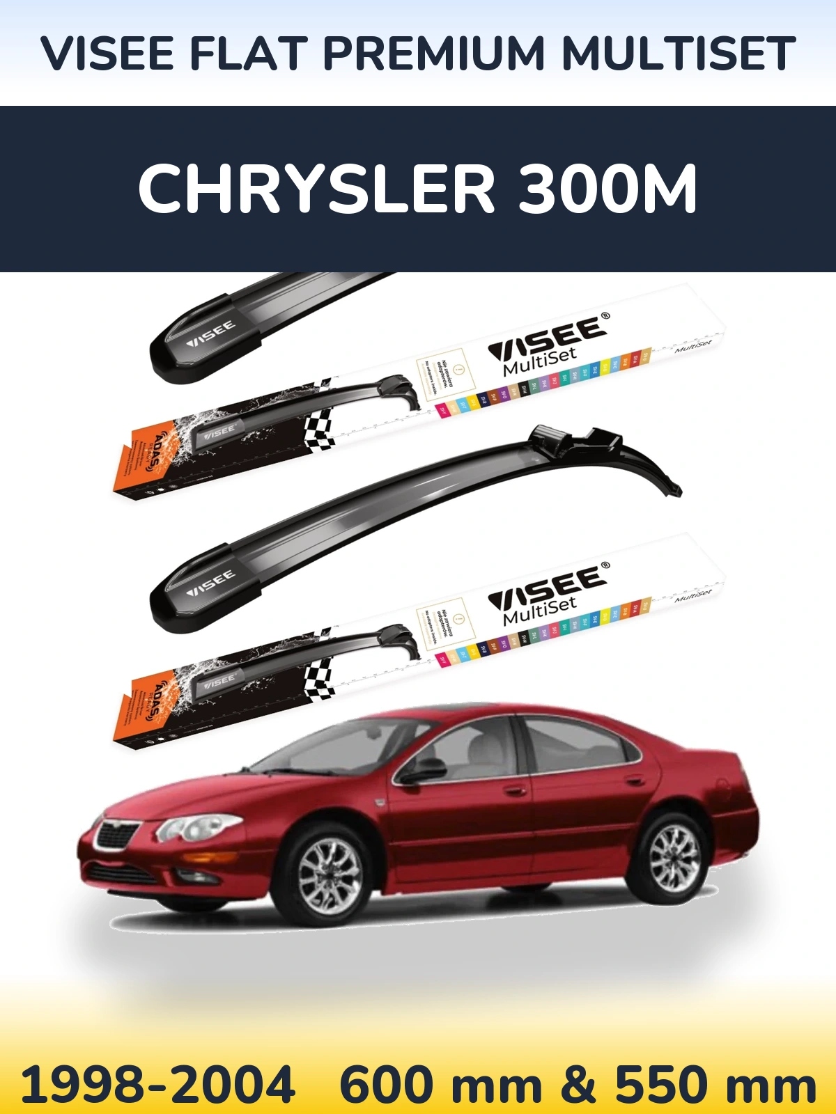 Комплект передніх щіток VISEE FLAT PREMIUM MultiSet 600 & 550 мм для Chrysler 300M 1998-2004