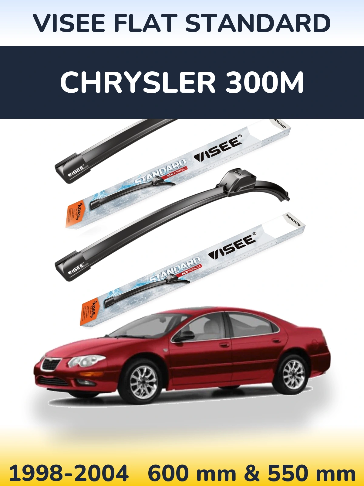 Комплект передніх щіток VISEE FLAT STANDARD 600 & 550 мм для Chrysler 300M 1998-2004