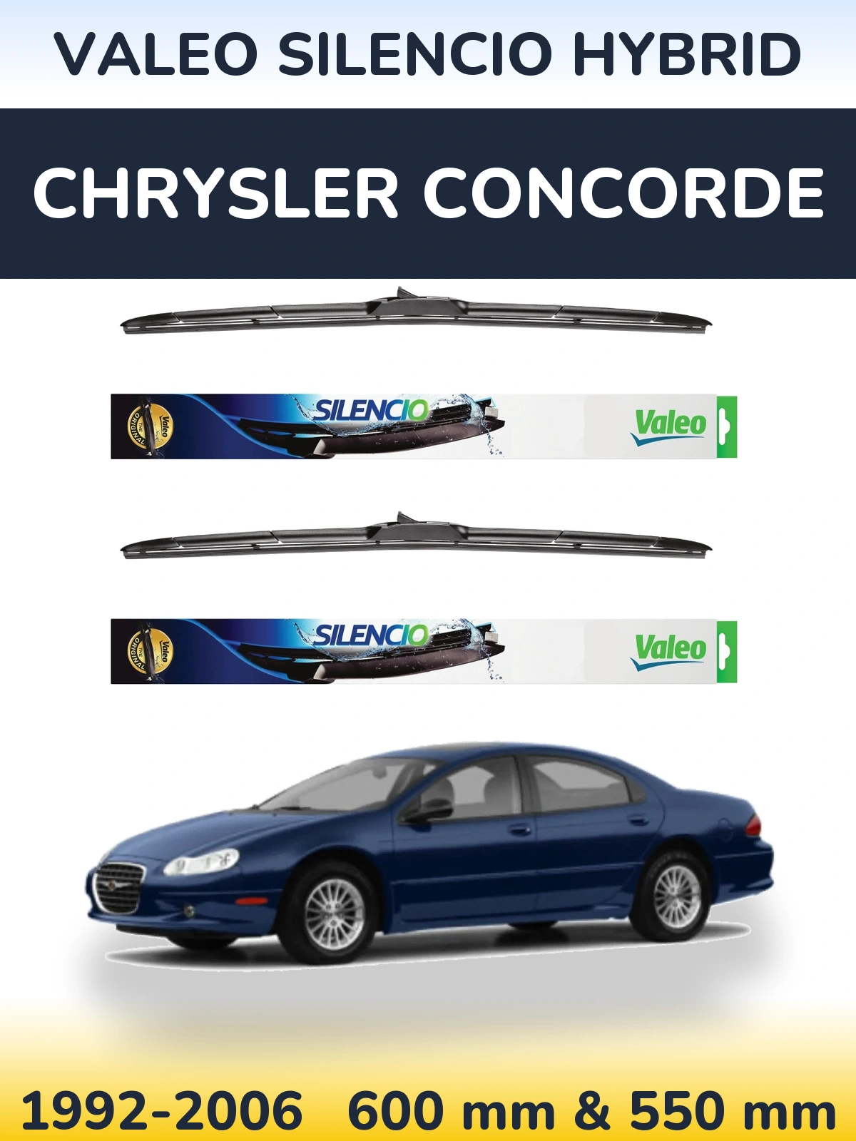 Komplet przednich wycieraczek Valeo Silencio Hybrid 600 & 550 mm do Chrysler Concorde 1992-2006