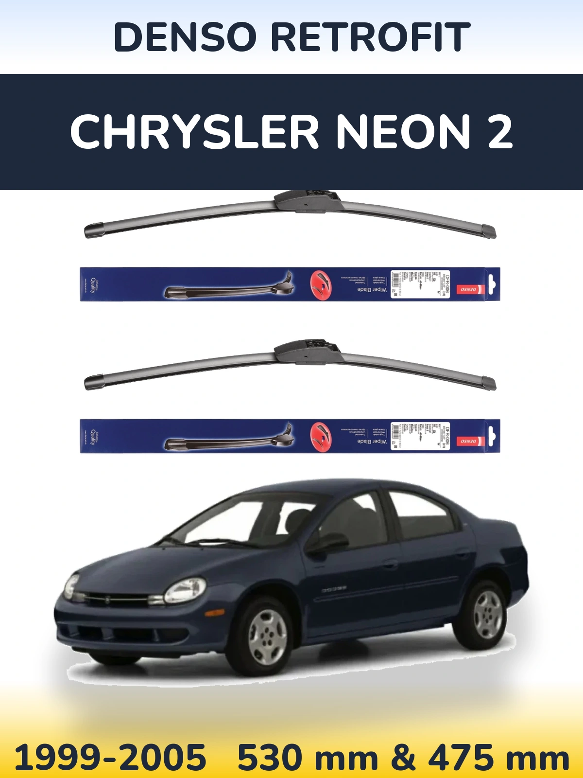 Front wiper blade set Denso Retrofit 530 & 475 mm for Chrysler Neon 2 1999-2005