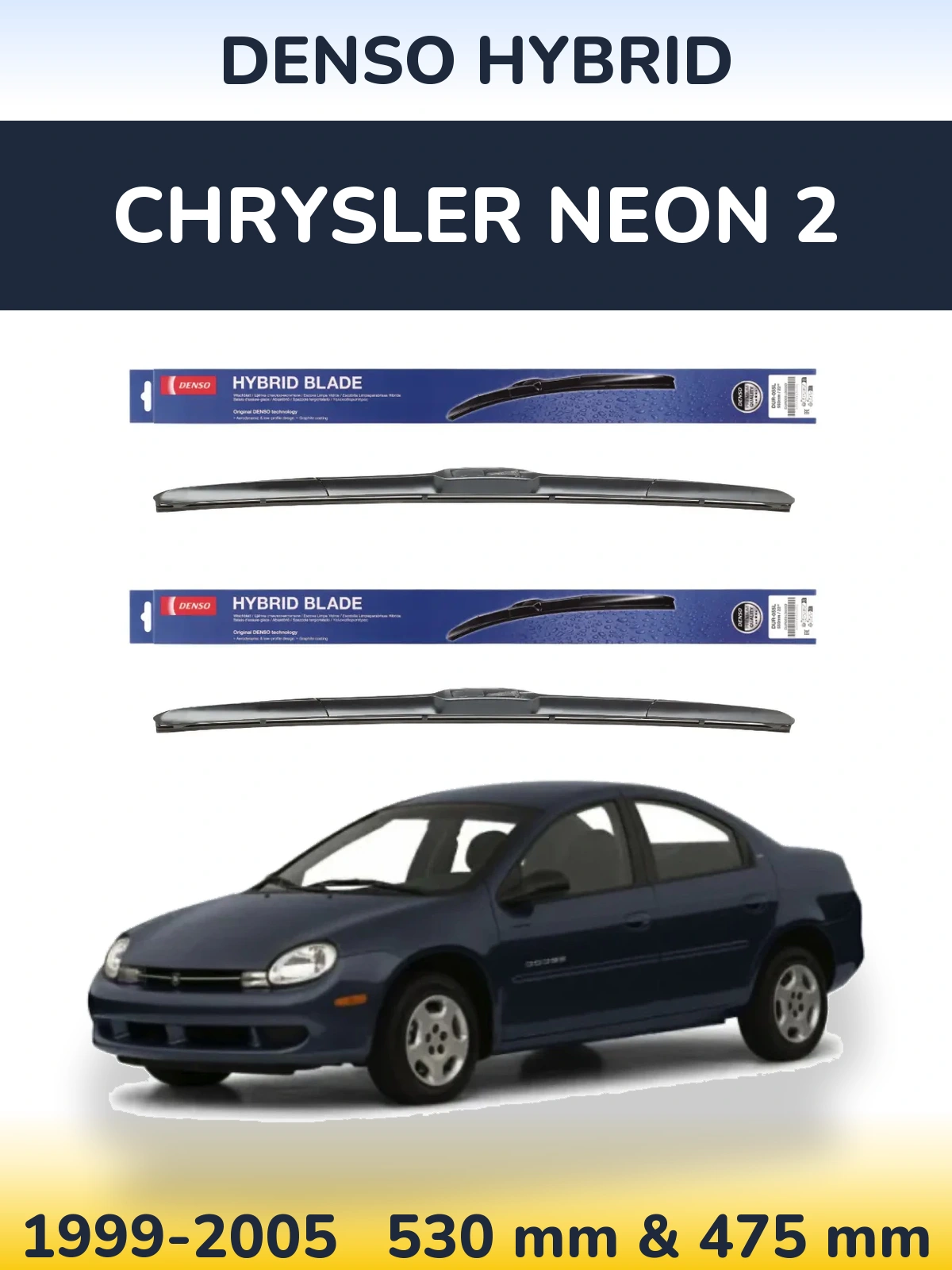 Front wiper blade set Denso Hybrid 530 & 475 mm for Chrysler Neon 2 1999-2005
