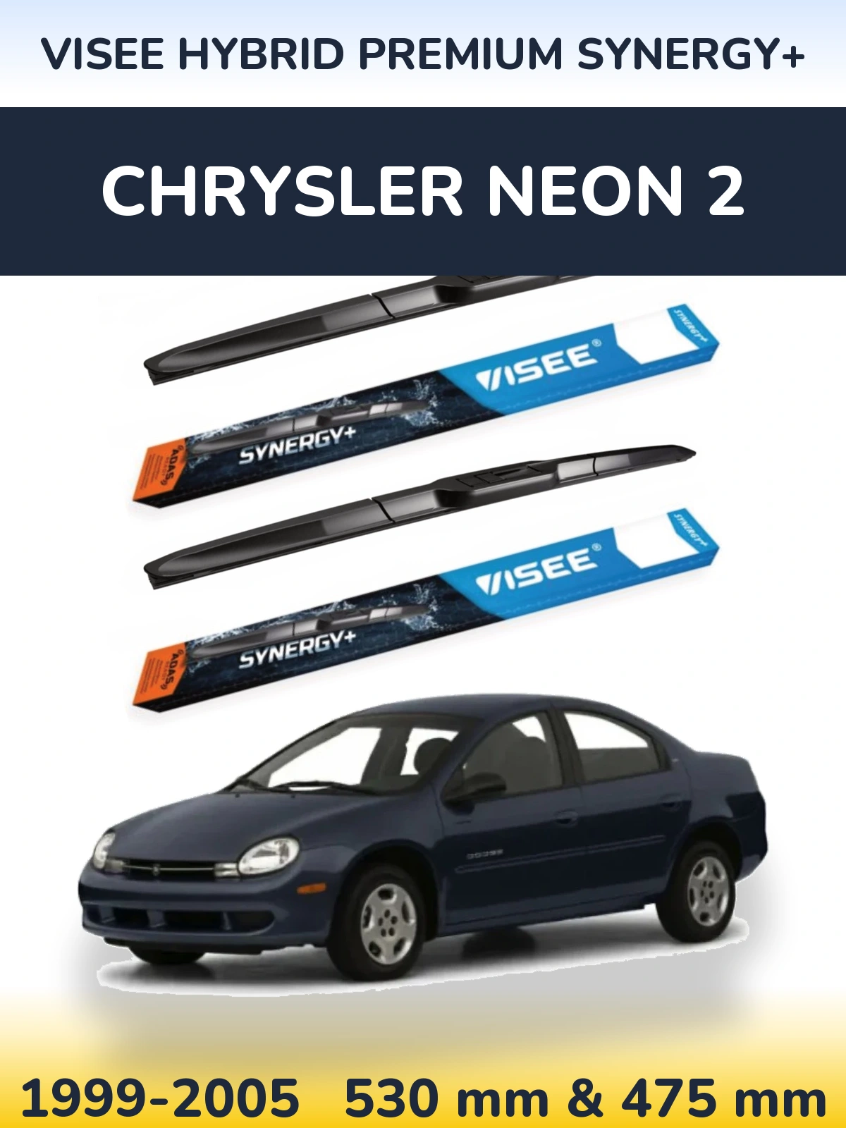 Front wiper blade set VISEE HYBRID PREMIUM SYNERGY+ 530 & 475 mm for Chrysler Neon 2 1999-2005