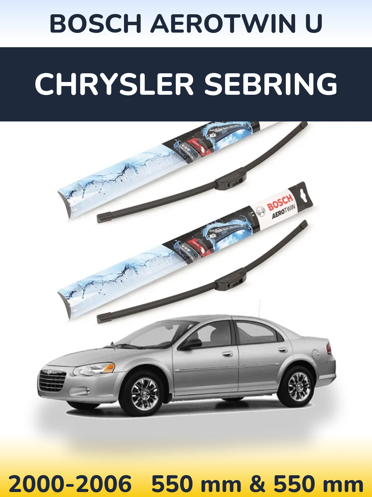 Front wiper blade set BOSCH AeroTwin U 550 & 550 mm for Chrysler Sebring 2000-2006