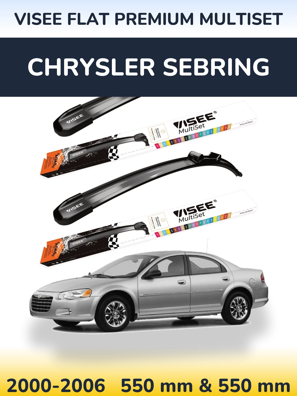 Front wiper blade set VISEE FLAT PREMIUM MultiSet 550 & 550 mm for Chrysler Sebring 2000-2006