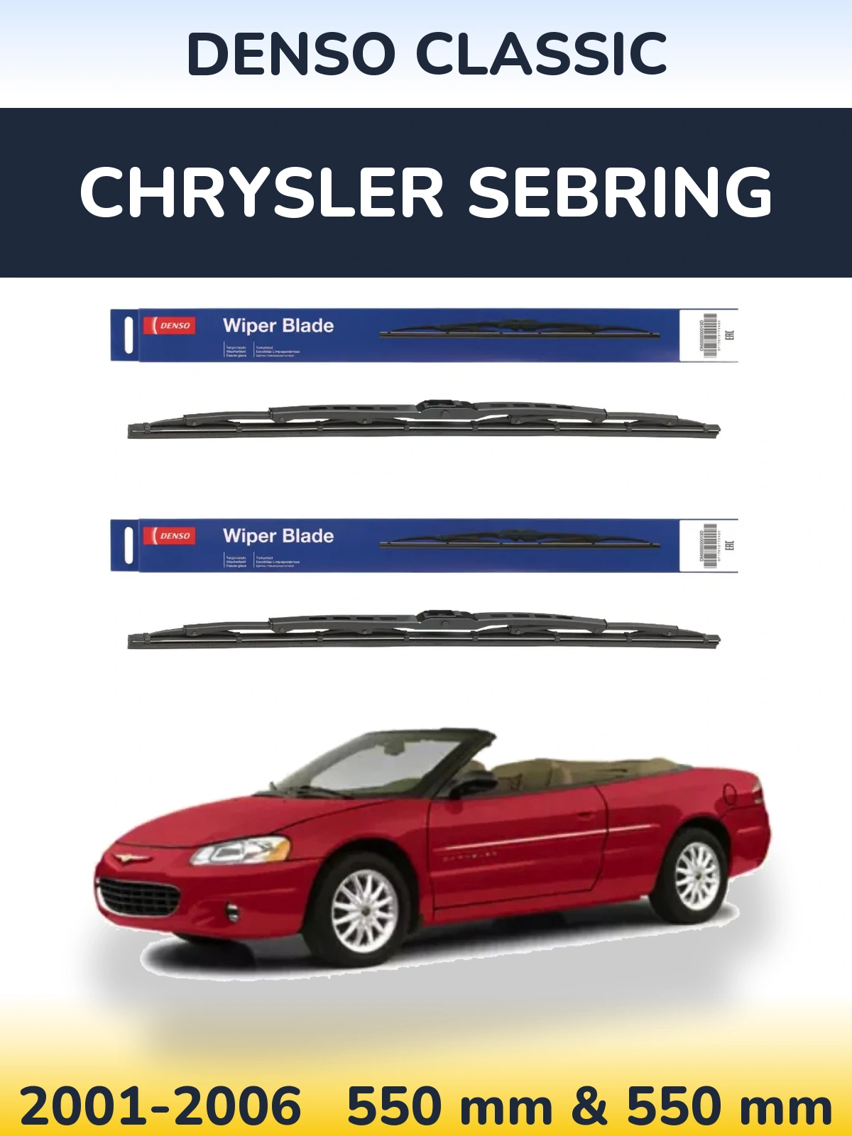 Front wiper blade set Denso Classic 550 & 550 mm for Chrysler Sebring 2001-2006