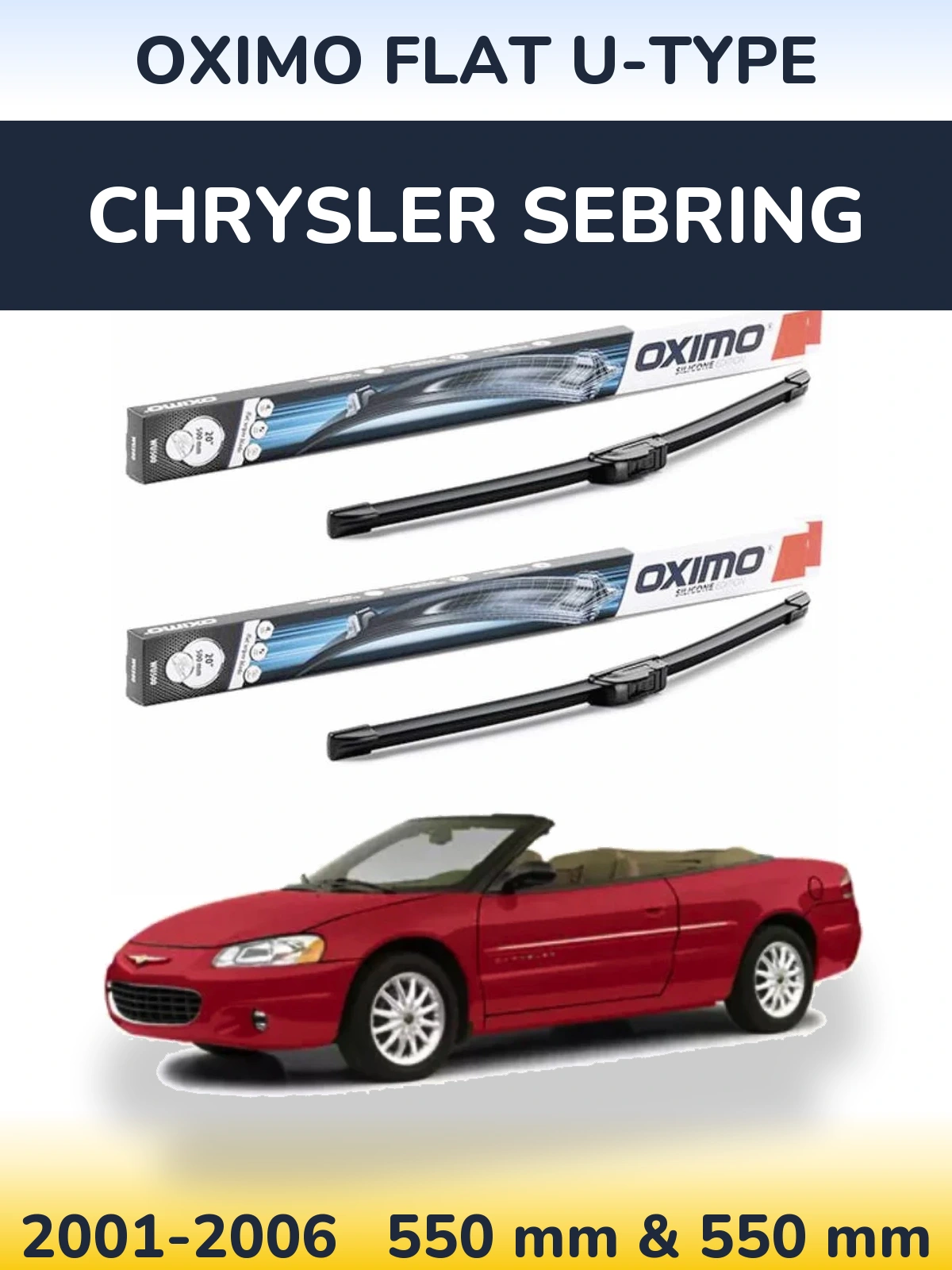 Front wiper blade set Oximo Flat U-type 550 & 550 mm for Chrysler Sebring 2001-2006