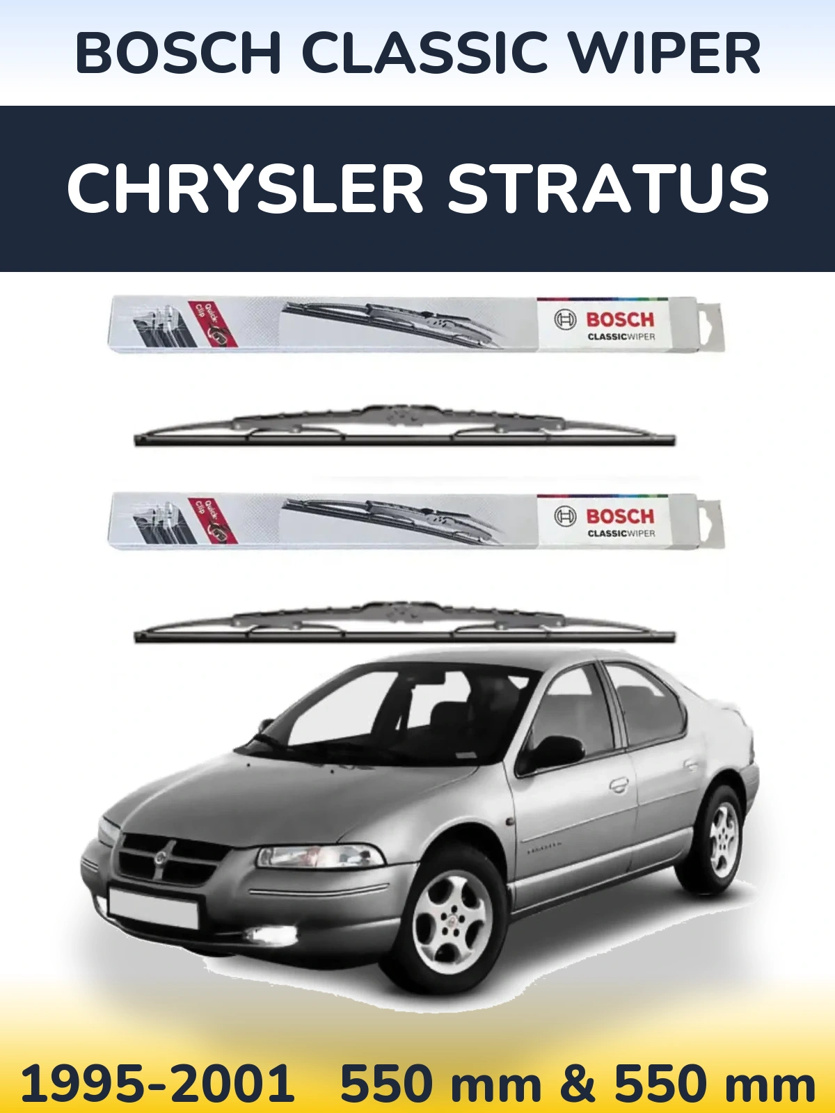 Front wiper blade set BOSCH Classic Wiper 550 & 550 mm for Chrysler Stratus 1995-2001